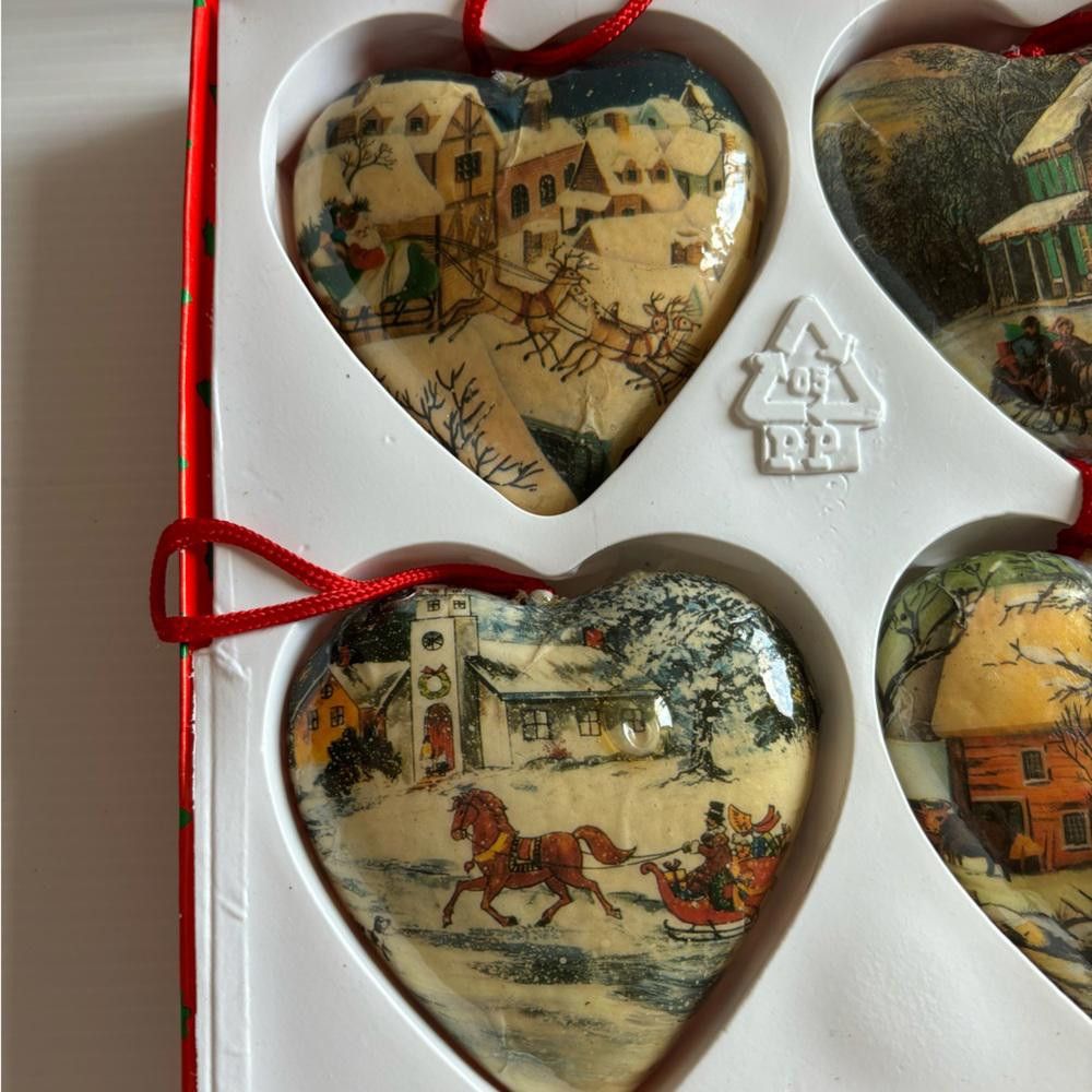 Designer Vintage Paper Mache Heart Ornaments Size ONE SIZE - 2 Thumbnail