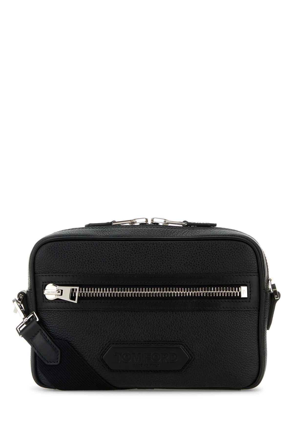 Tom Ford Black Leather Small Messenger Crossbody Bag, Men's