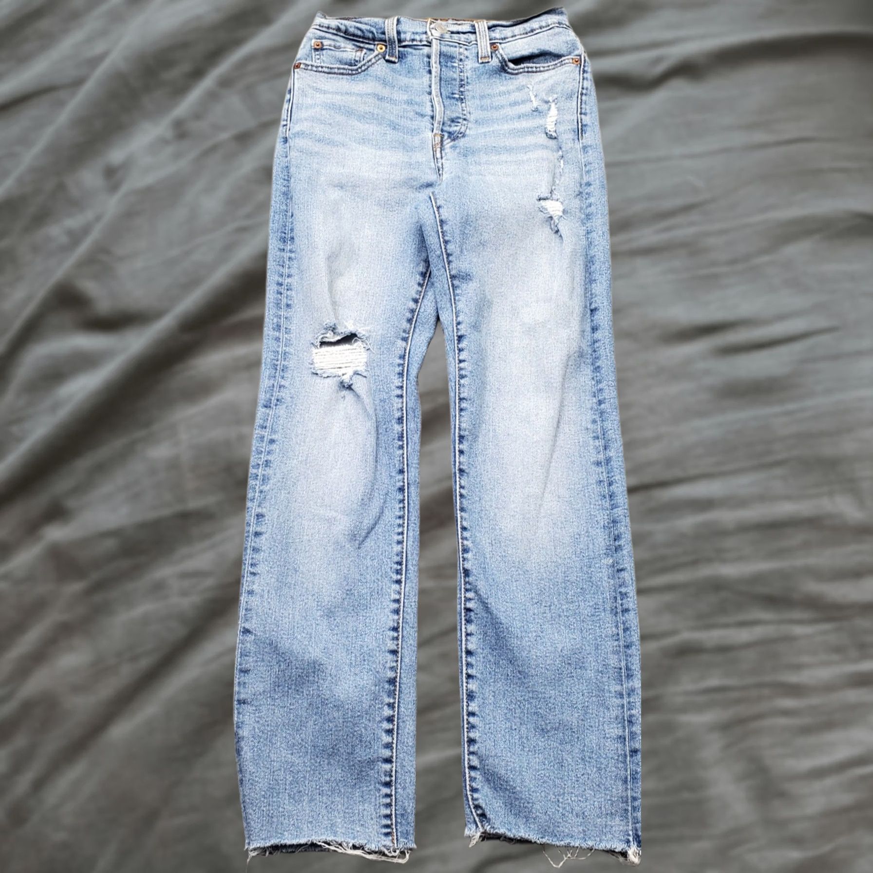 Levi's Levi's Jeans Womens Blue Wedgie Straight Distressed Button Fly Frayed Hem Size 26x28 Size 26" / US 2 / IT 38 - 1 Thumbnail