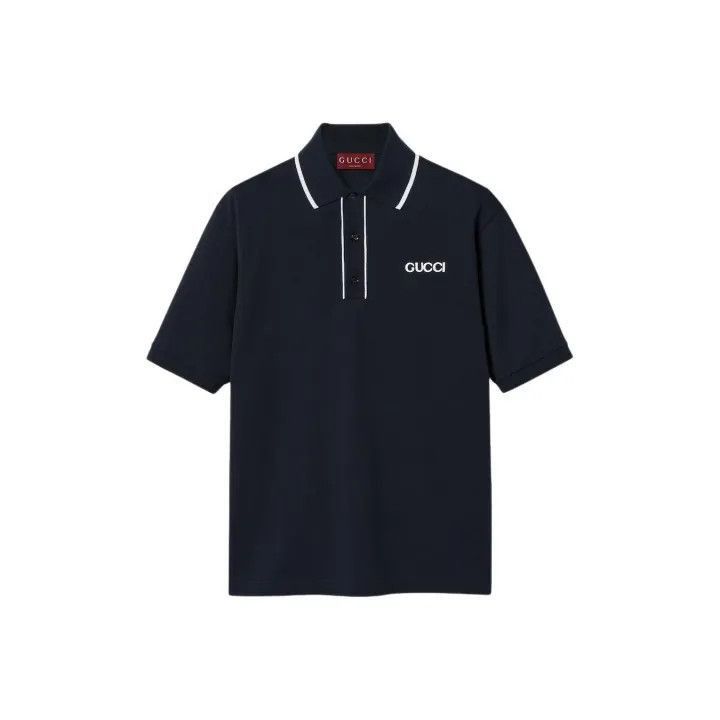 Gucci Gucci Gucci Logo Striped Navy Blue Polo Shirt -2506 Size US XL / EU 56 / 4 - 1 Thumbnail