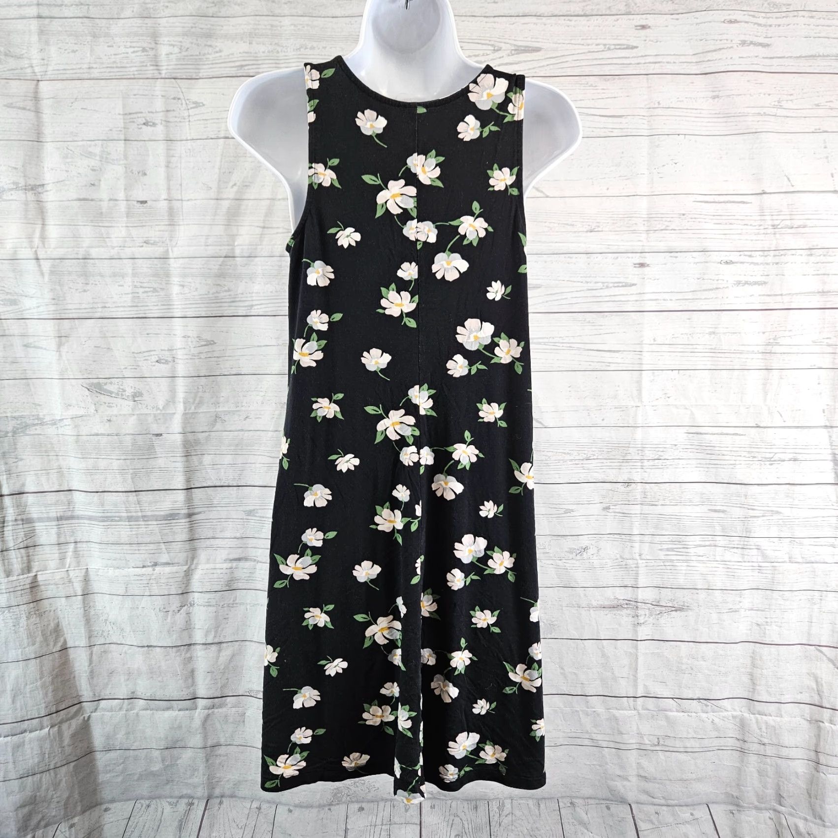 Old Navy Old Navy Womens Dress S Small Black Green Floral Sleeveless Rayon Blend Tank Dress Womens Size S / US 4 / IT 40 - 4 Thumbnail
