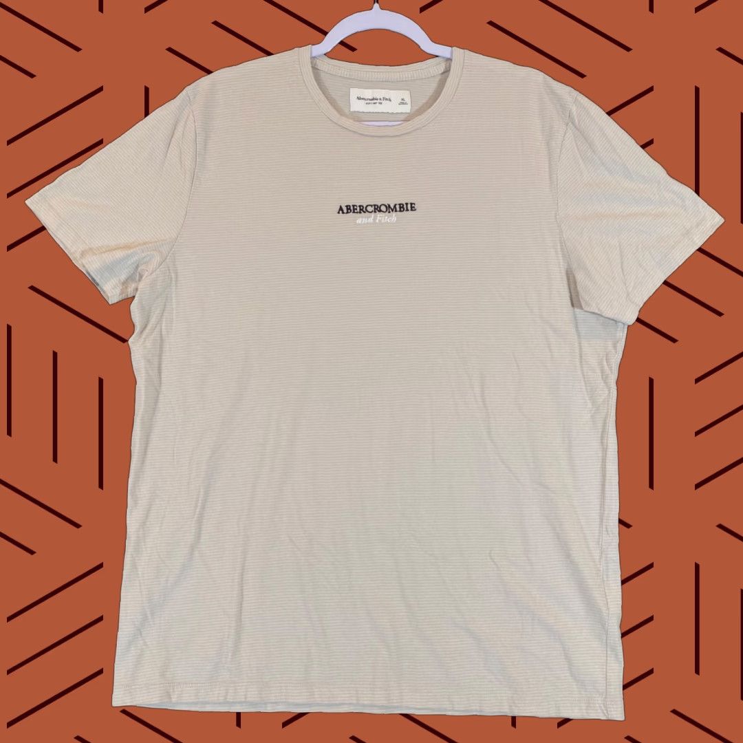 Abercrombie & Fitch Abercrombie & Fitch Shirt Mens XL Cream Brown Spellout Striped Short Sleeve T-Shirt Logo Vintage? No Size US XL / EU 56 / 4 - 1 Thumbnail