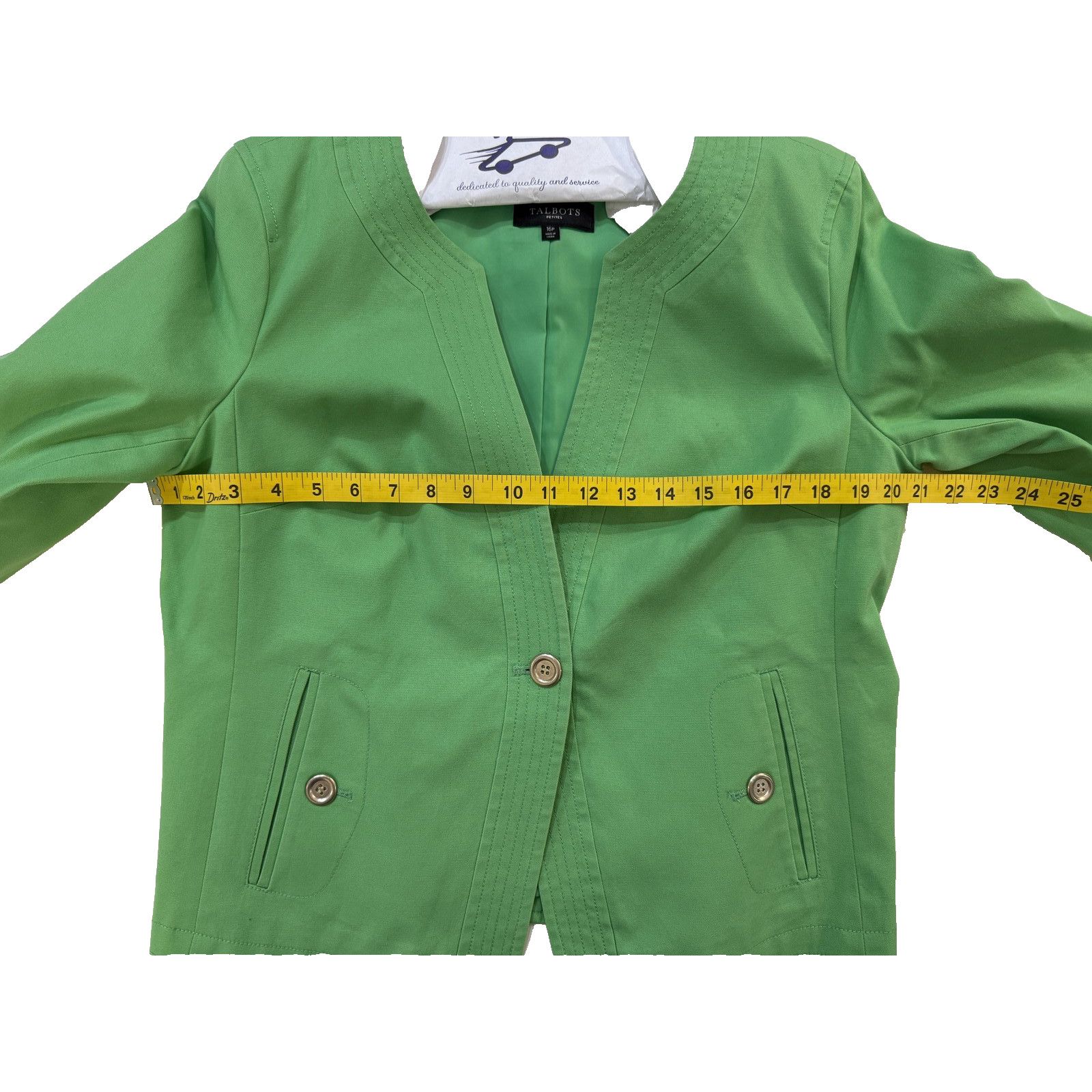 Robert Talbott Talbots Blazer Womens 16P Green Collarless Open Front Petite Size XXL / US 16-18 / IT 52-54 - 6 Thumbnail