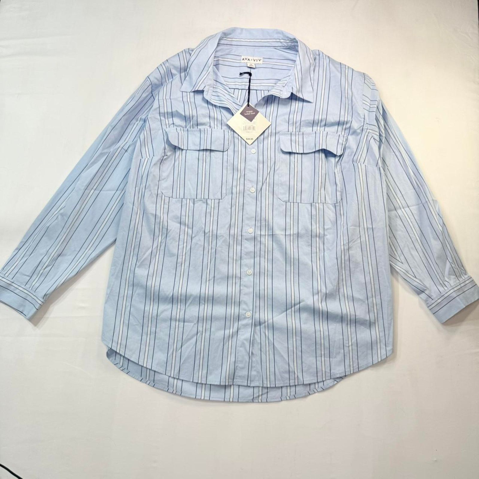 AVAVAV NWT Ava & Viv Blue striped long sleeve shirt Sz 2X Size XXL / US 16-18 / IT 52-54 - 1 Thumbnail