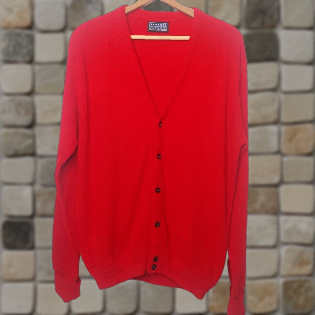Jantzen VINTAGE Jantzen Cardigan Sweater Men L Red Grunge Grandpa USA Classic Knit V-Neck Long Sleeve Size US L / EU 52-54 / 3 - 1 Thumbnail