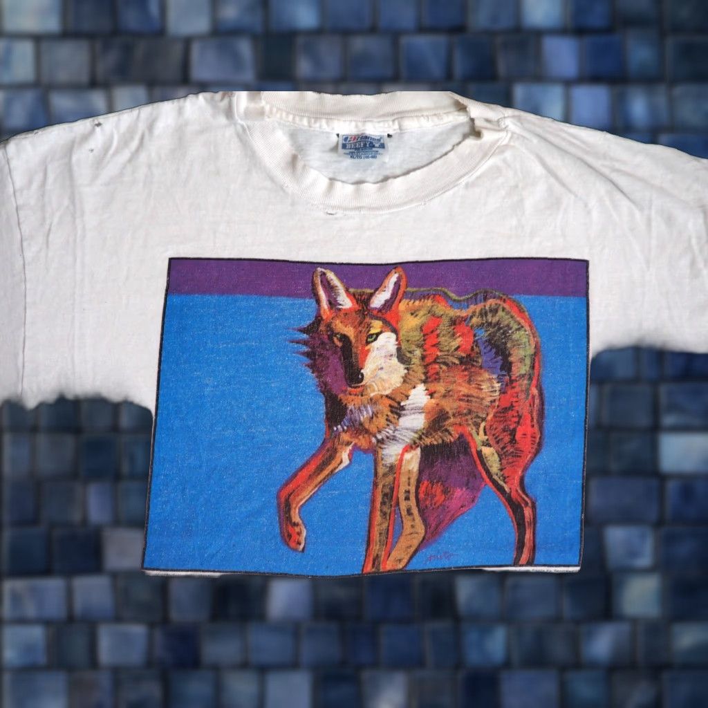 Hanes VTG Hanes Southwest Coyote Nature Art Distress White Tee T-Shirt XL Men Size US XL / EU 56 / 4 - 1 Thumbnail