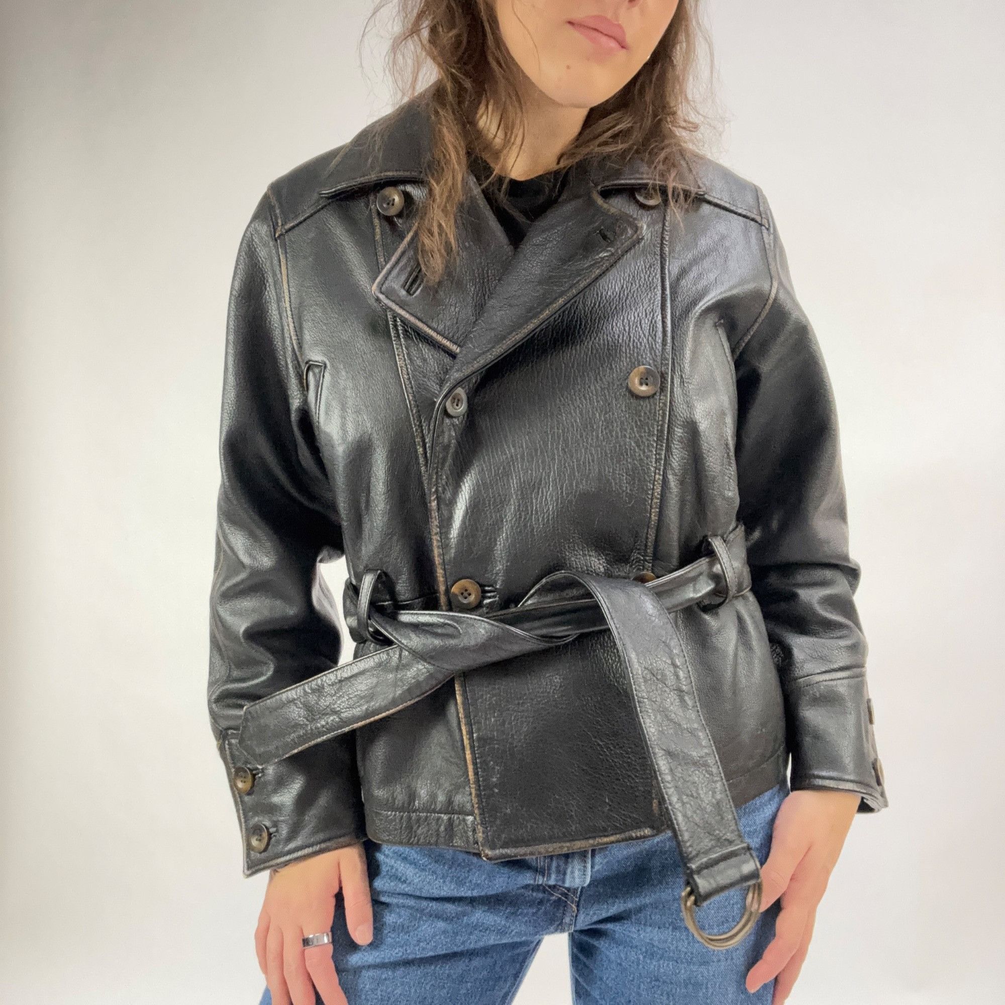 Vintage Black Belt Jacket S Vintage Colebrook Motorcycle Leather