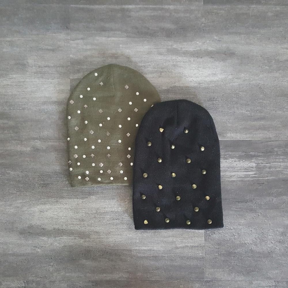 Designer Black Olive Stud Detailed Beanie Bundle Size ONE SIZE - 1 Preview