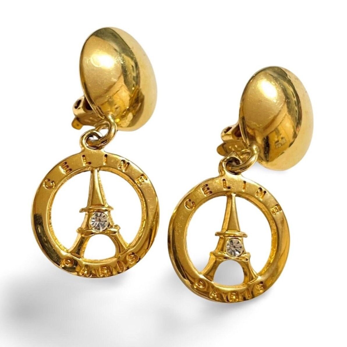 image of Vintage Celine Golden Eiffel Tower Dangle Earrings, Women's