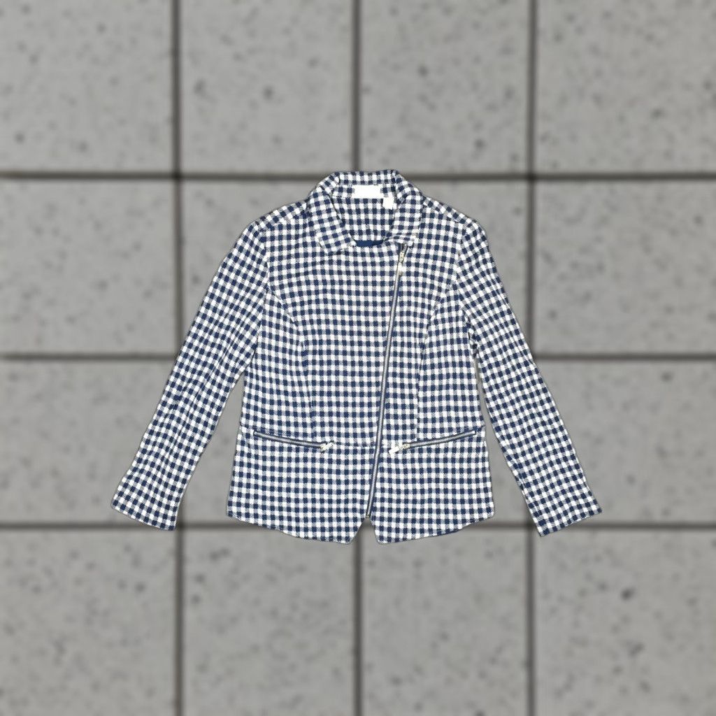 Vintage Chicos Jacket Womens 1 Medium Blue White Gingham Check Zip Front Lined Blazer Size XS / US 0-2 / IT 36-38 - 1 Thumbnail