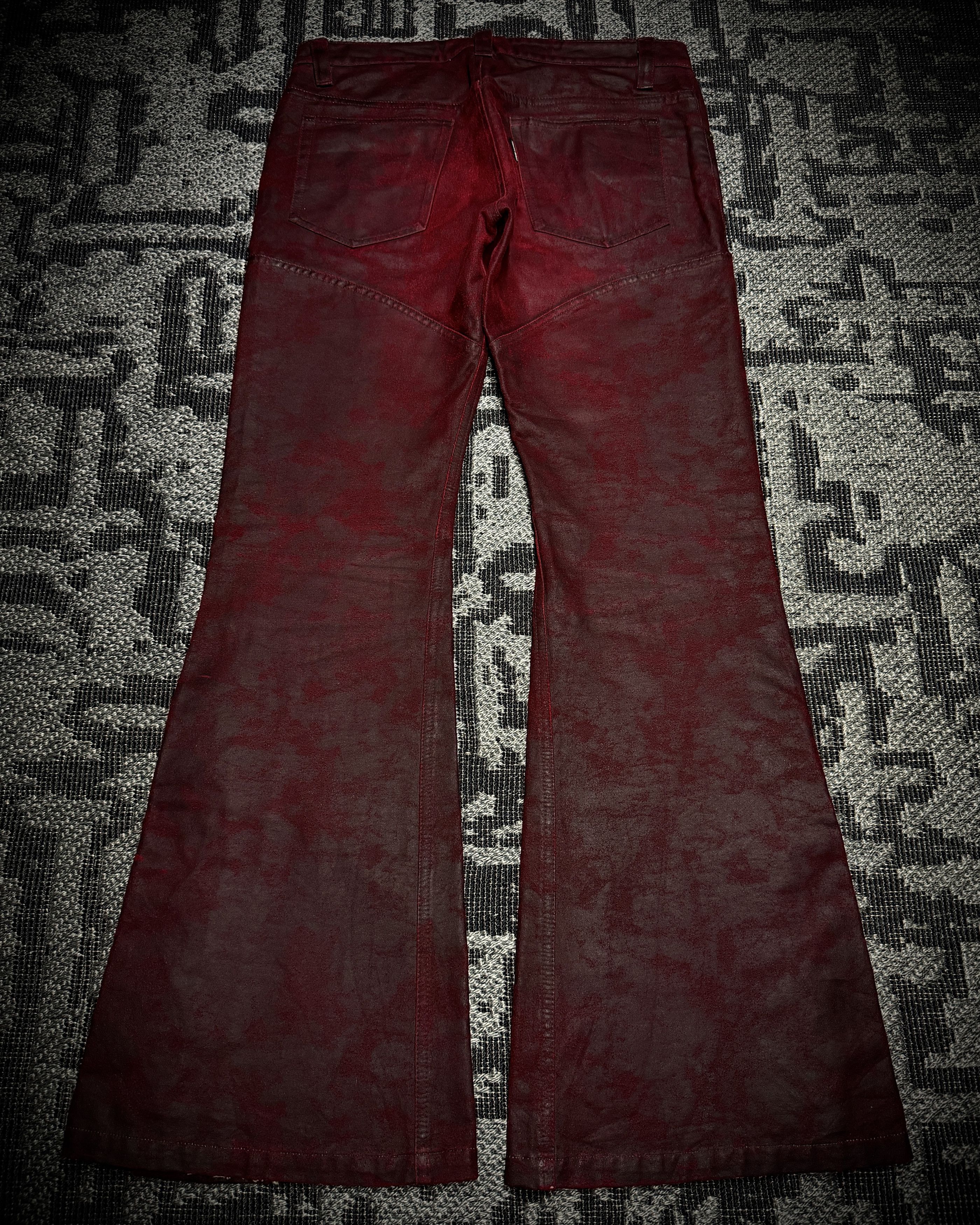 Tornado Mart Tornado Mart Coated Deep Red Flared Pants Size US 31 - 8 Thumbnail