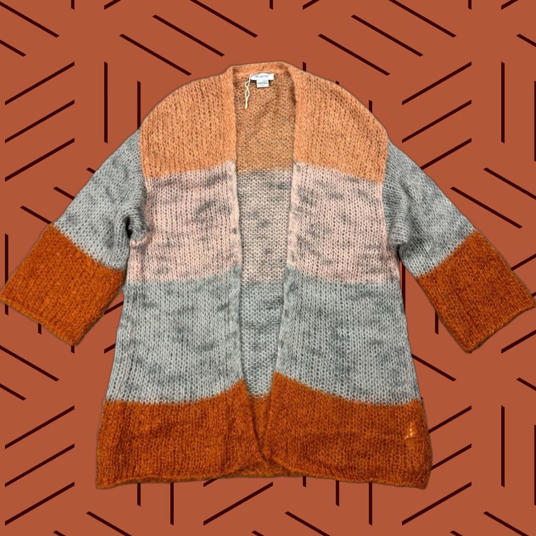 Vintage VINTAGE AILANTO Designer Spain Open Front Fuzzy Mohair Cardigan Women Size M Orange Geometric Knit Fall Winter Spring Size M / US 6-8 / IT 42-44 - 1 Thumbnail