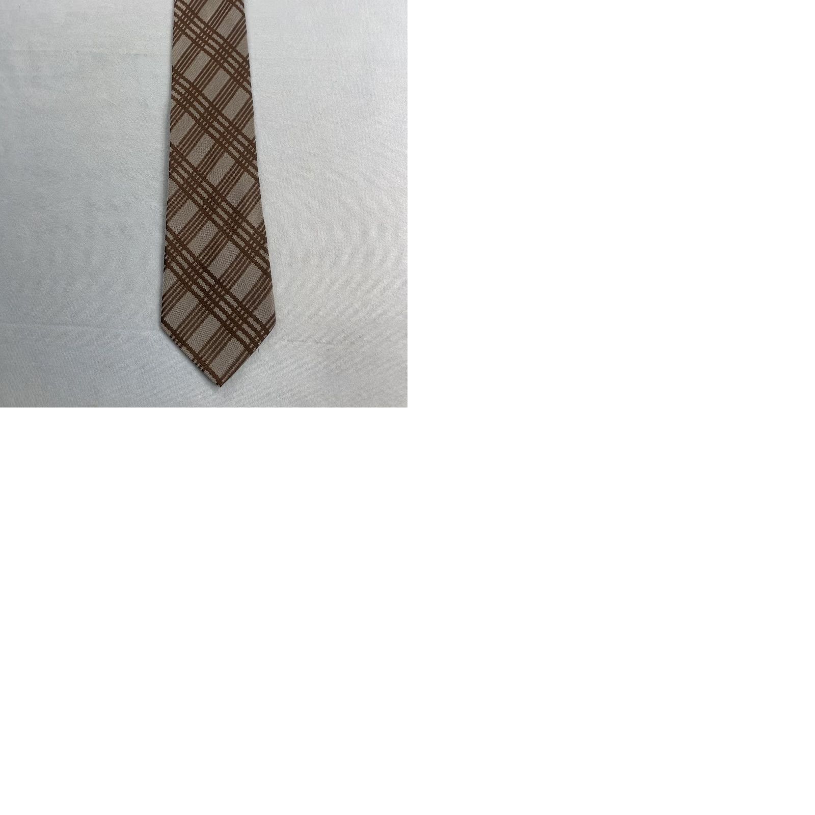 MCM vtg 1970s Woven Tie Textured Silver Gray Brown Cyber Plaid MCM Cowboy 3.5x58" Capsule Necktie Size ONE SIZE - 11 Thumbnail