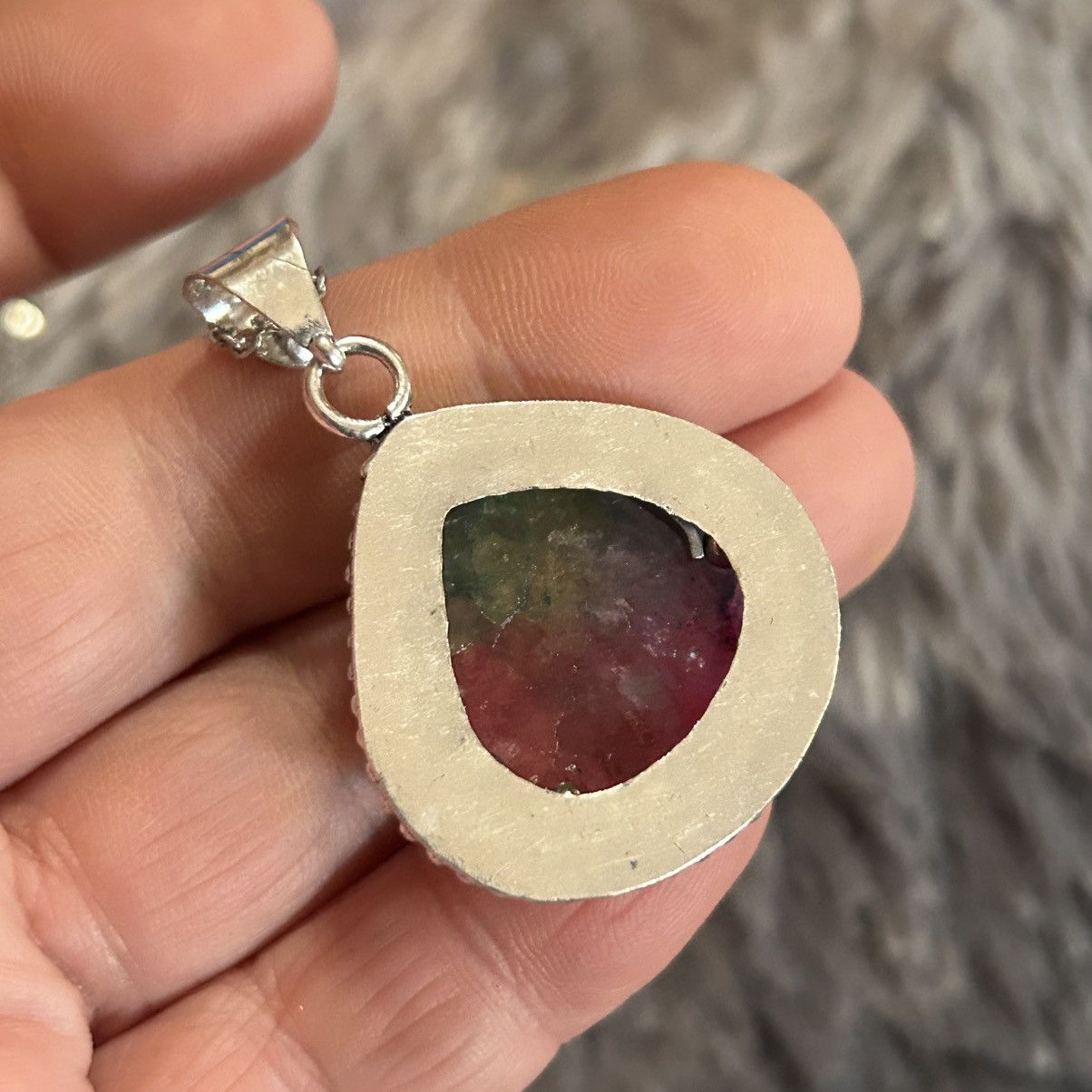 Handmade Handcrafted watermelon tourmaline dogtooth 925 necklace Size ONE SIZE - 8 Thumbnail