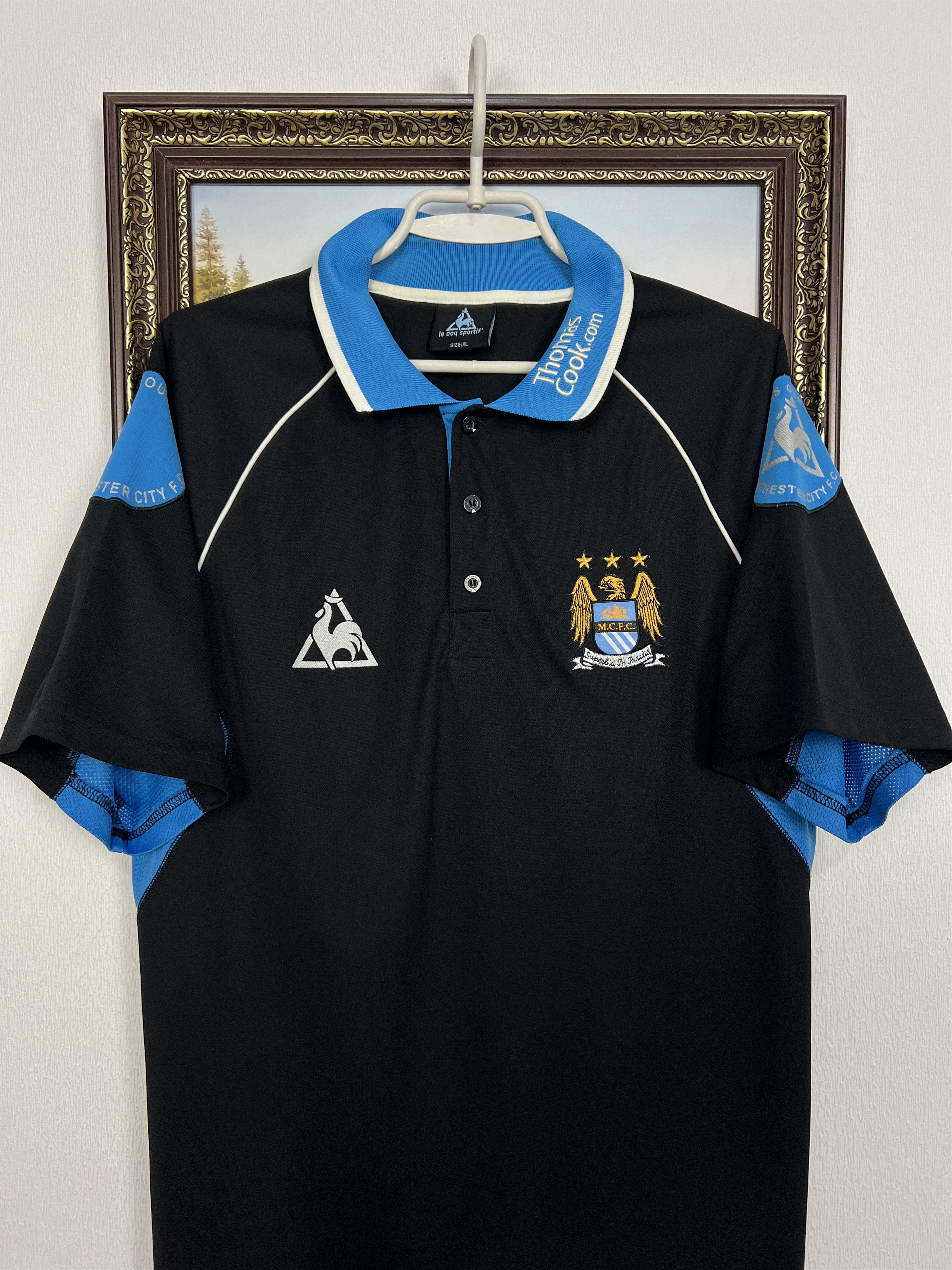 Le Coq Sportif Vintage 2000's Manchester City Football Train Polo Shirt Size US XL / EU 56 / 4 - 2 Thumbnail