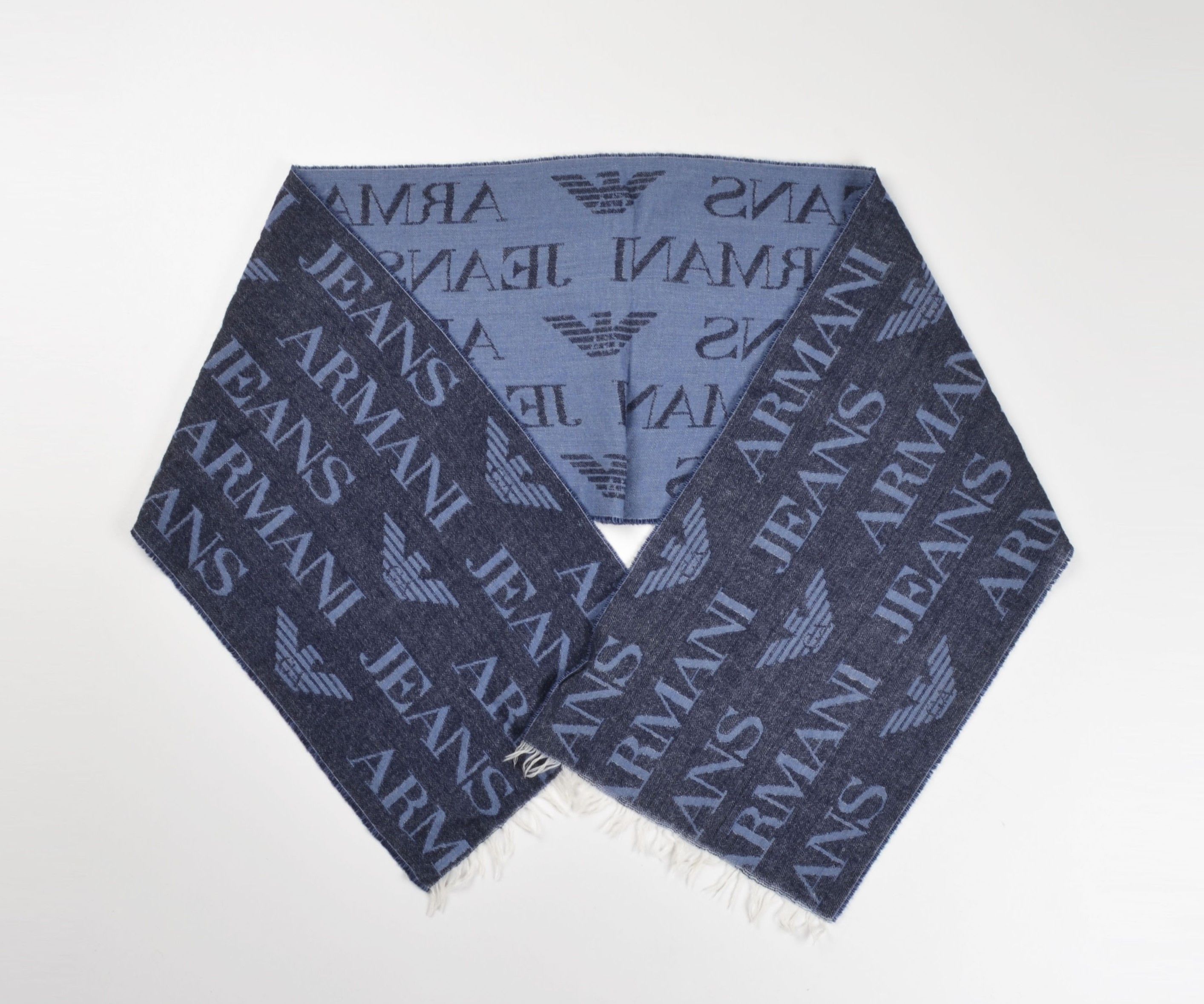 Giorgio Armani Armani Jeans Wool Logo Monogram Blue Scarf Size ONE SIZE - 1 Thumbnail