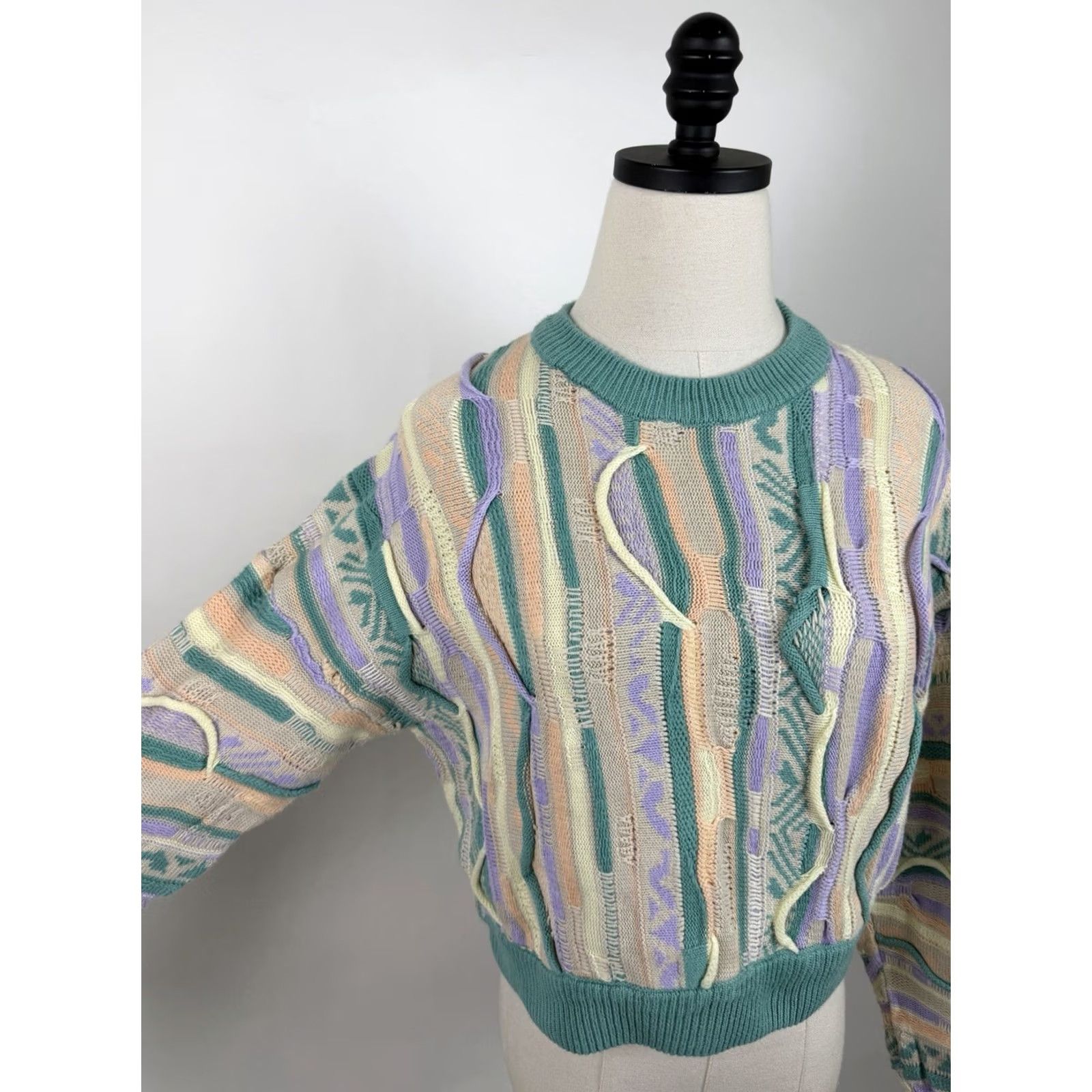 Forever 21 Forever 21 Textured Knit Sweater Womens Small Cropped Pullover Crew Neck Casual 80s 90s Green Cotton Blend Knit Shirt Womens Size S / US 4 / IT 40 - 3 Thumbnail