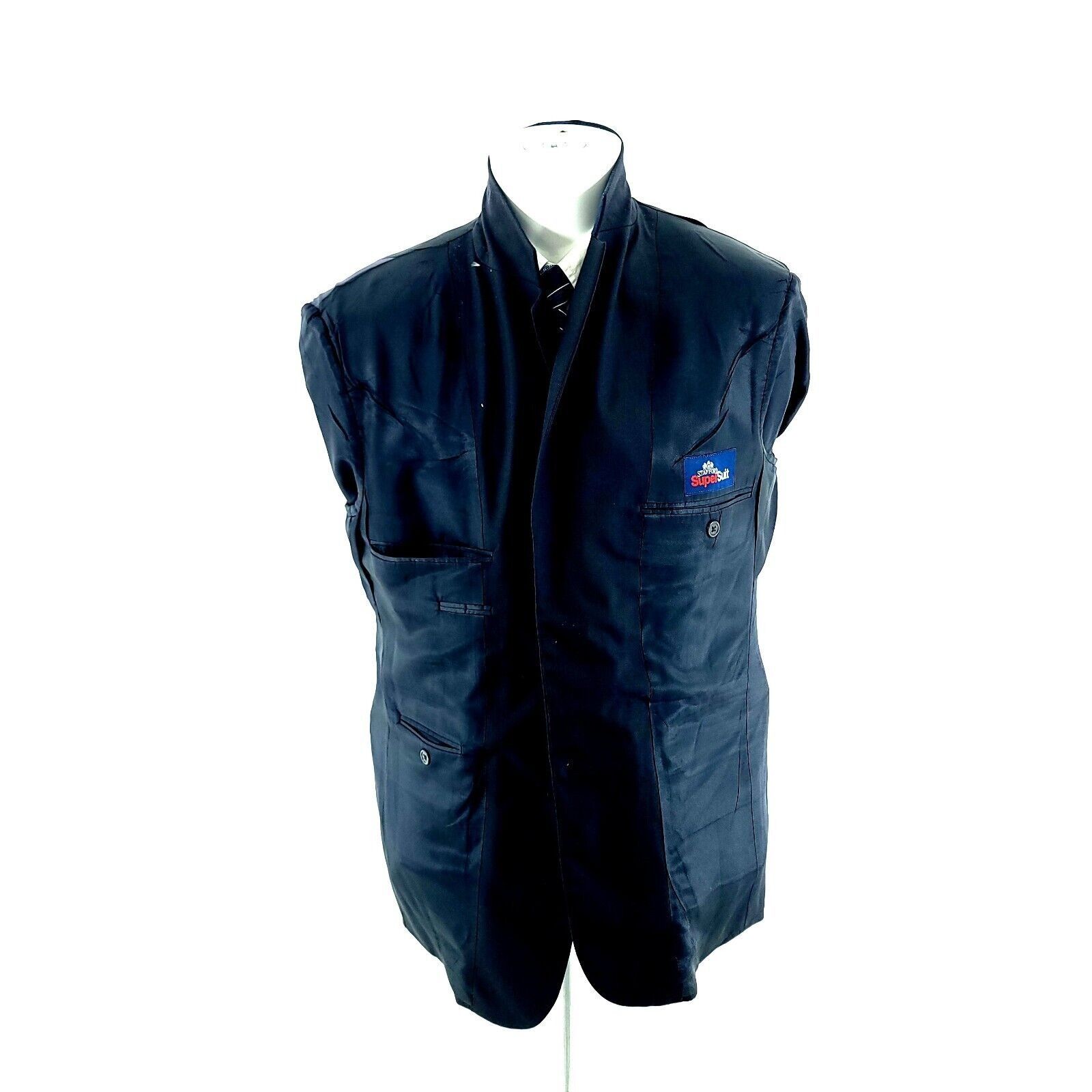 Stafford Stafford Wool 2 Button Suit Jacket 40S Blue Herringbone Size 40S - 9 Thumbnail