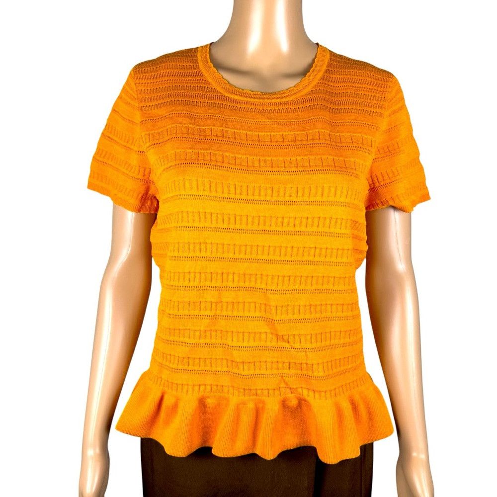 Ann Taylor NWT New Ann Taylor Orange Knit Peplum Short Sleeve Top Size Size L / US 10 / IT 46 - 1 Thumbnail