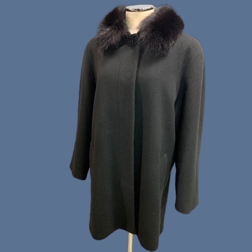 Vintage VINTAGE Forecaster Coat Wool Blend Overcoat Black Size 10 Womens Faux Fur Collar 35" Back Collar to Hem Size L / US 10 / IT 46 - 1 Thumbnail