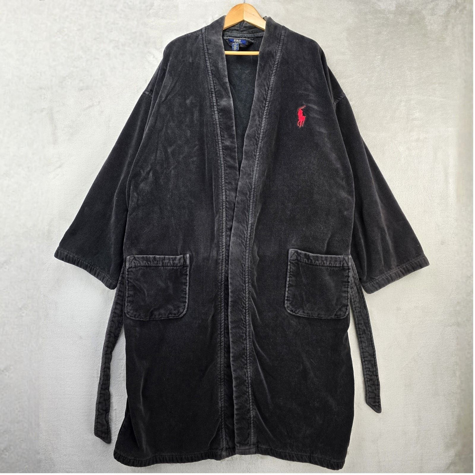 Polo Ralph Lauren Polo Ralph Lauren Bath Robe Mens L/XL Black Terry Pockets Size ONE SIZE - 1 Thumbnail