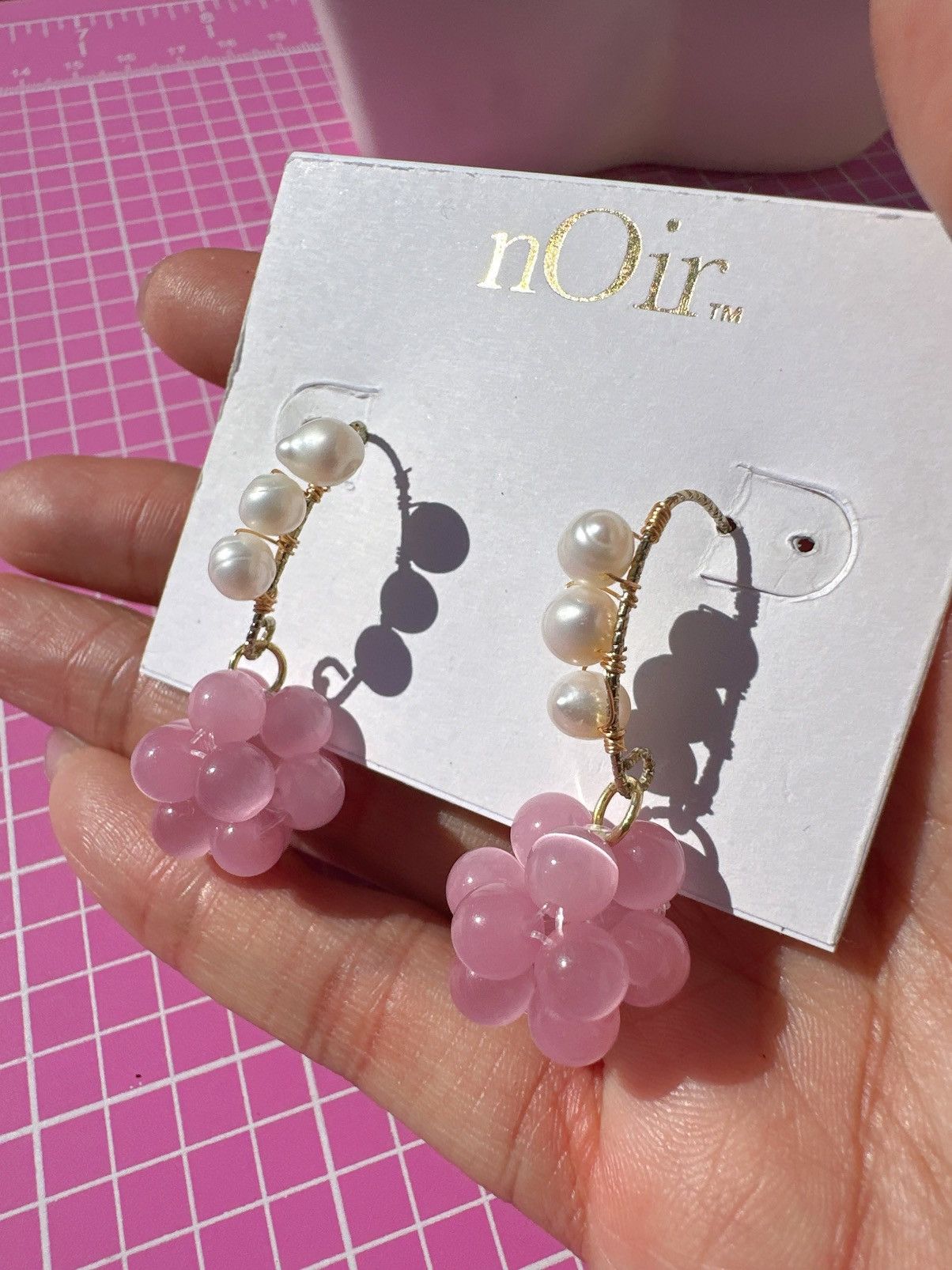 Designer Noir earrings gold tone pink tiger eyes beaded ball drops Size ONE SIZE - 4 Thumbnail