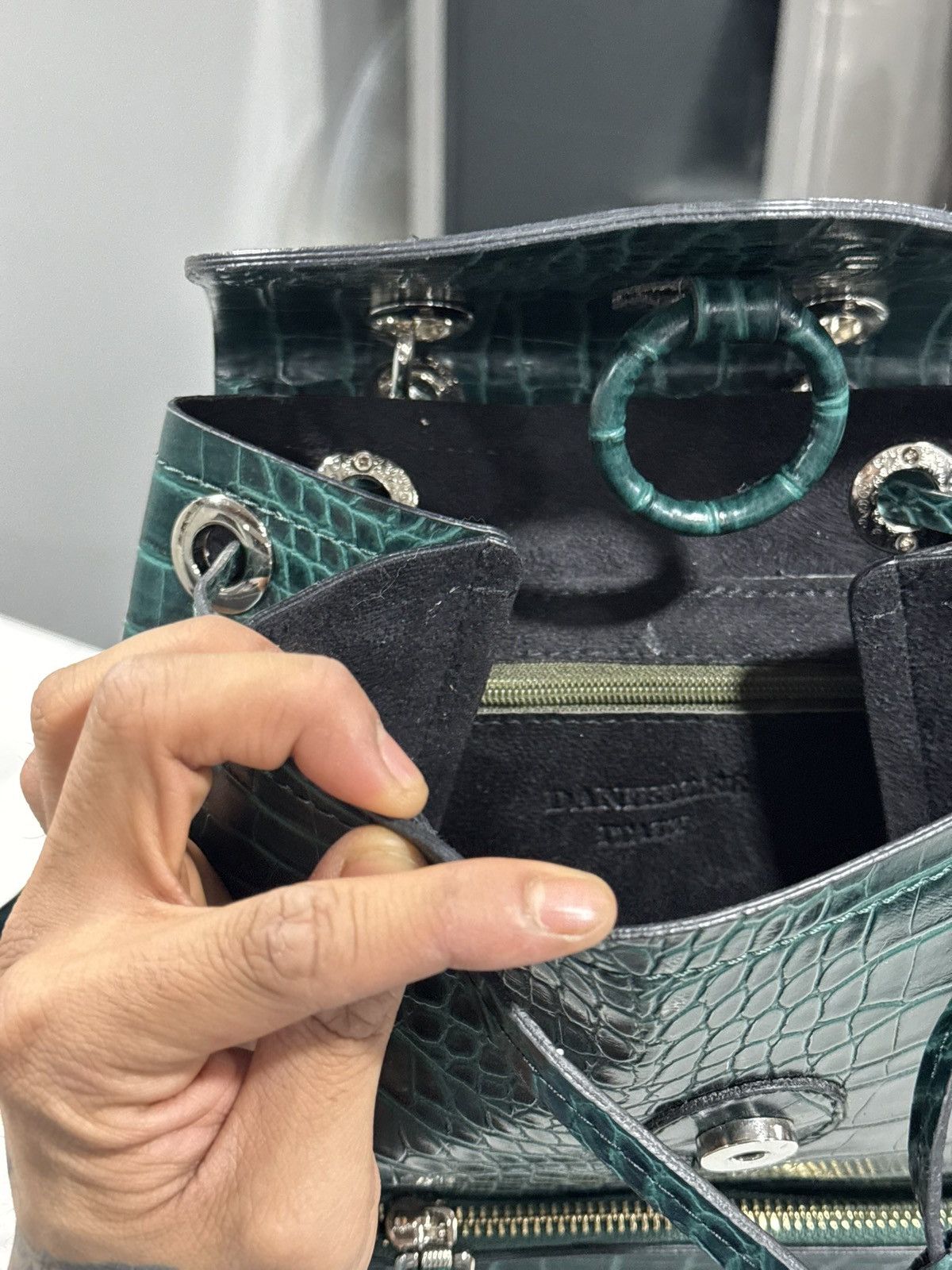 Bottega Veneta Daniellee Green Alligator Embossed Leather Women's Backpack Size ONE SIZE - 13 Thumbnail
