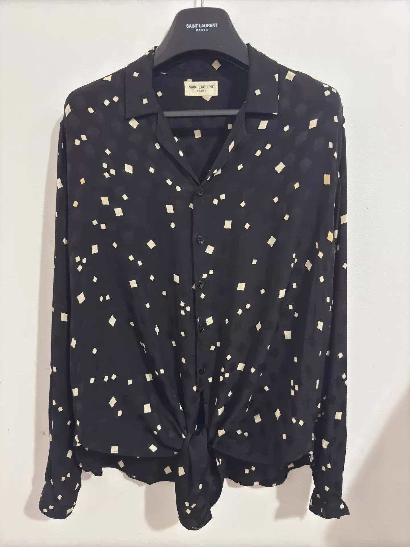 Saint Laurent Paris SLP 20ss Cuban Collar Silk B&W Colorblock Shirt 40M Size US M / EU 48-50 / 2 - 2 Thumbnail