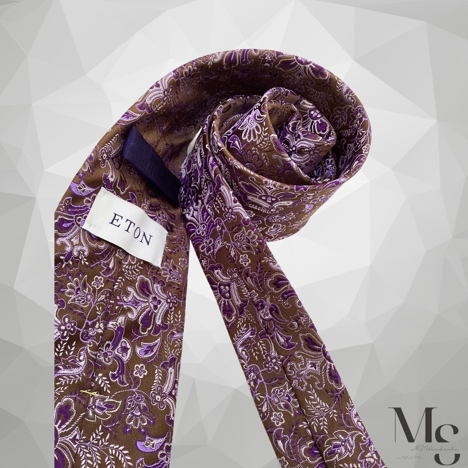 Eton ETON Brown Purple Floral Luxury Silk Tie Made in England W: Size ONE SIZE - 1 Thumbnail
