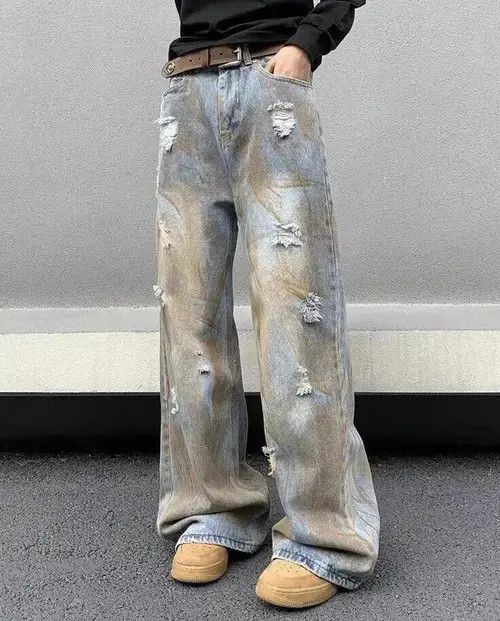 Jean × Vintage Dirty Wash Blue Baggy Distressed Jeans Size US 34 / EU 50 - 1 Thumbnail