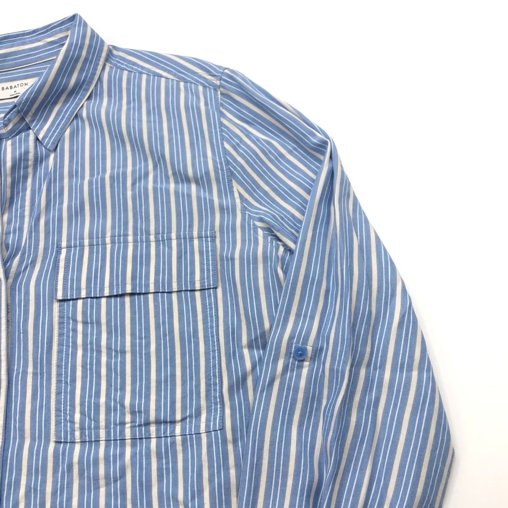 Vintage Babaton Shirt Tunic Long Sleeve Striped Button-Up Lyocell Tencel Blue M Women Adult Regular Casual Vintage No Size M / US 6-8 / IT 42-44 - 3 Thumbnail