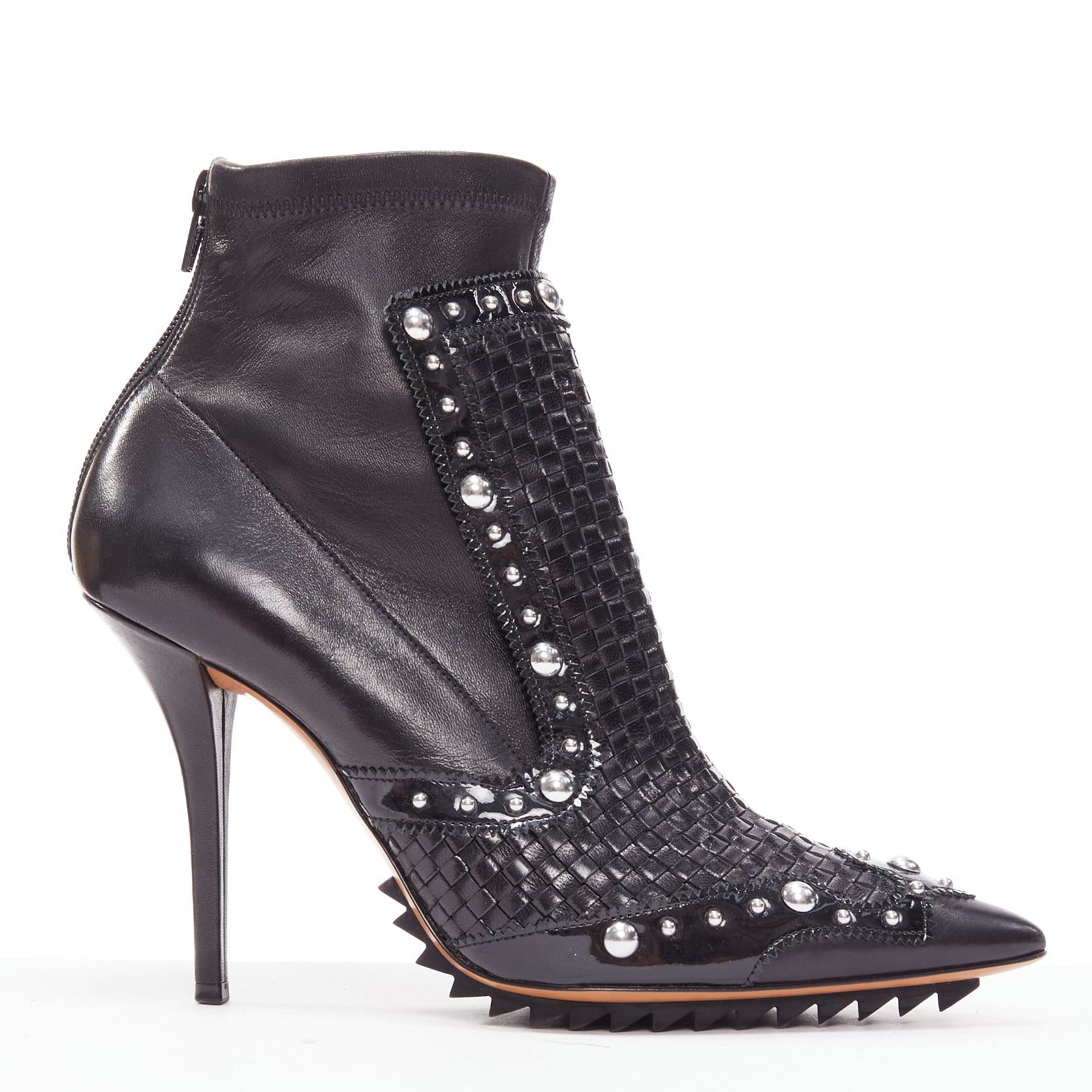 Givenchy GIVENCHY Iron Line basketweave leather silver studs pointy ankle booties EU38 Size US 8 / IT 38 - 1 Thumbnail