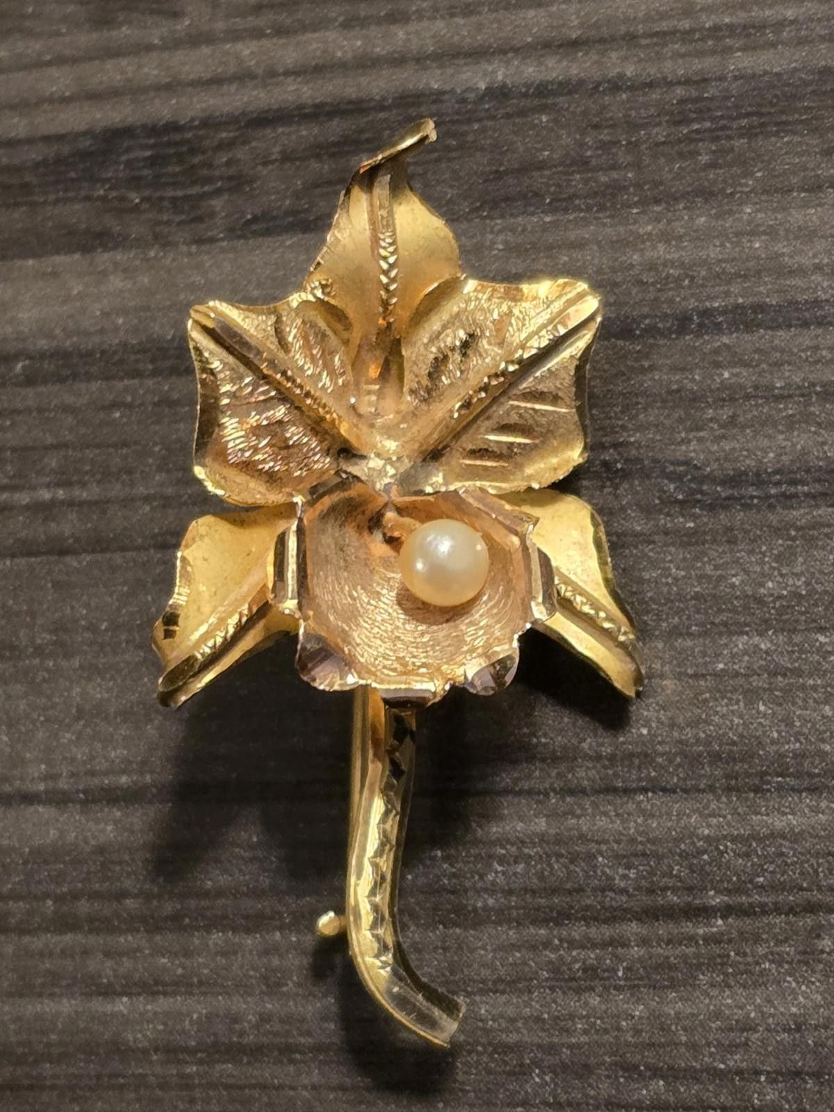 Other Vintage 18K Gold Orchid & Pearl Brooch Mid-Century Size ONE SIZE - 8 Thumbnail