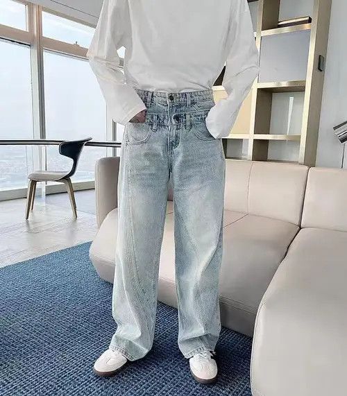 Jean Vintage double-waisted design washed jeans Size US 32 / EU 48 - 3 Thumbnail