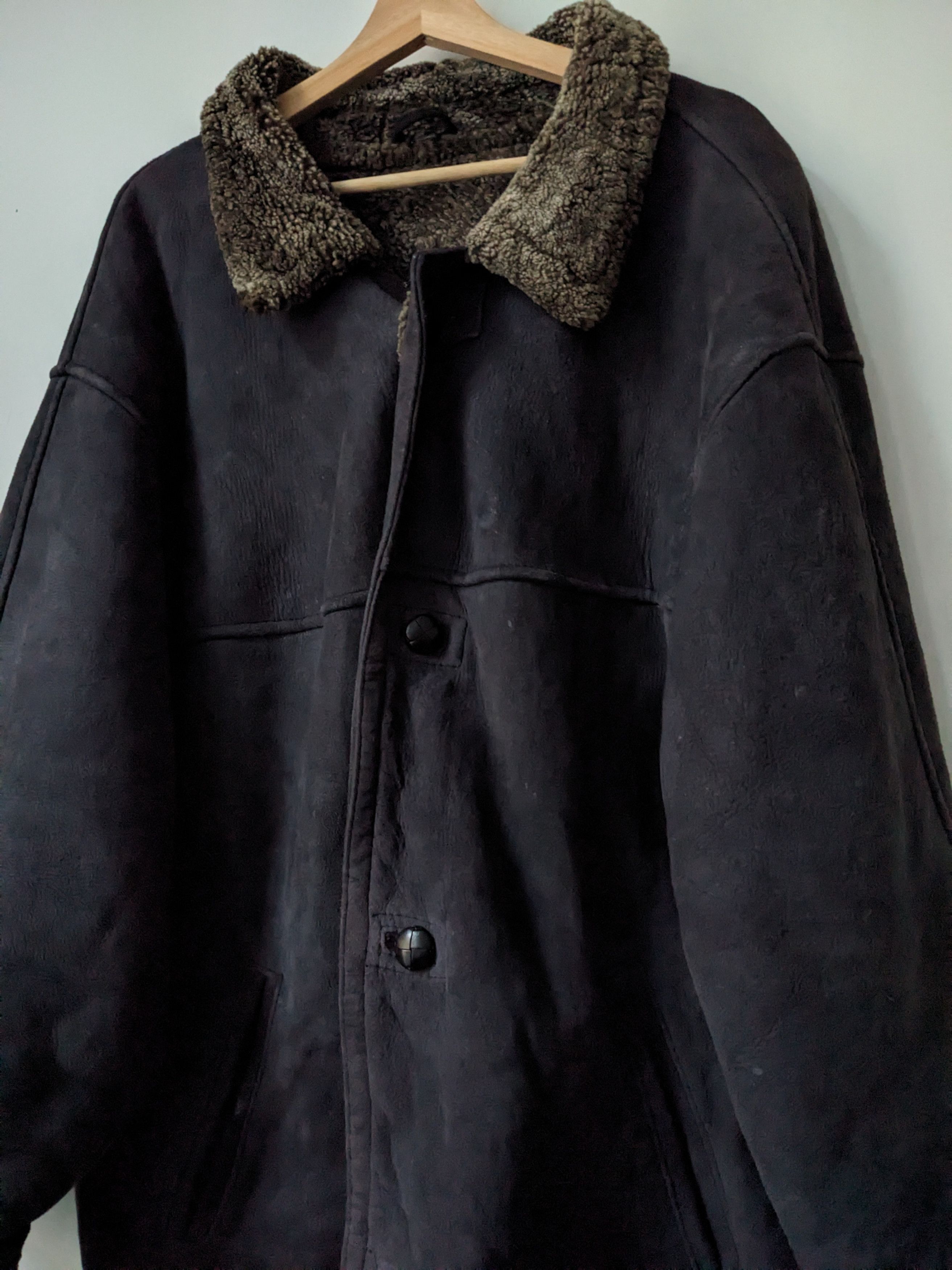 Vintage Vintage Leather Shearling Button Jacket Sherpa Lined Coat Size US XL / EU 56 / 4 - 4 Thumbnail