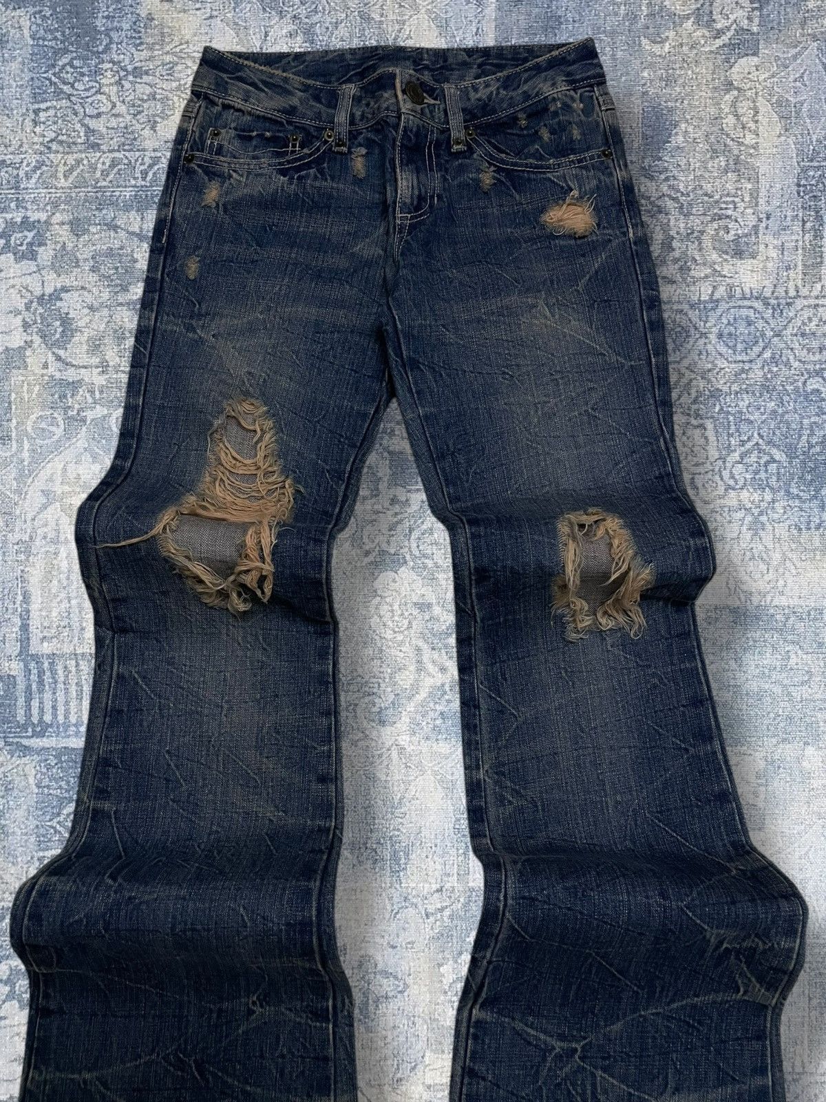 Tornado Mart Vintage 1990s Og Designer Nylaus Japan Flared Mudwash Denim Size US 26 / EU 42 - 4 Thumbnail