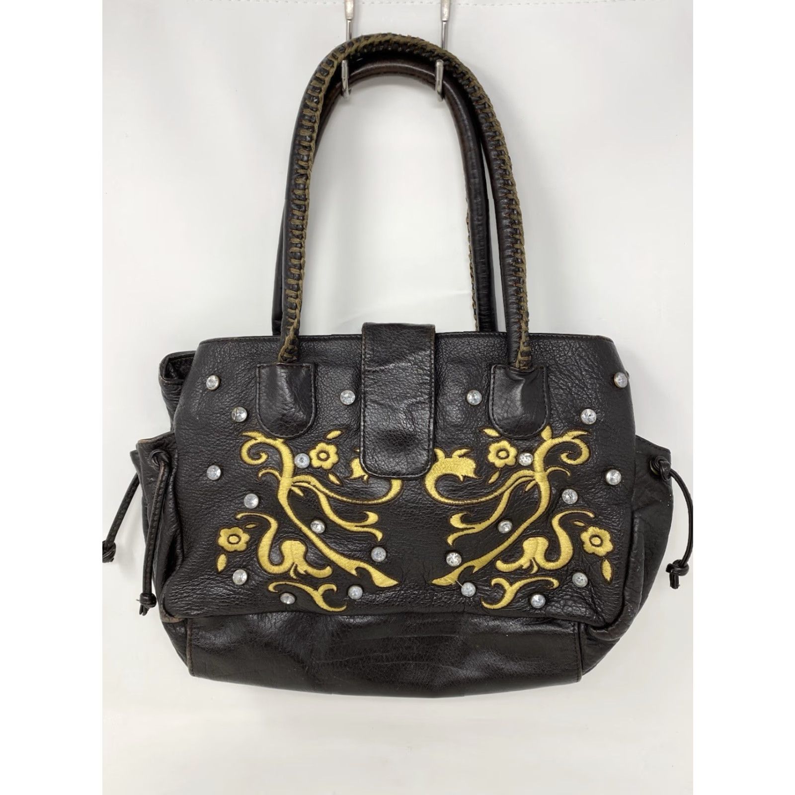 Vintage VINTAGE CHI by Falchi Leather Embroidered Satchel Bag Gold Scroll Crystal Studded Y2K Size ONE SIZE - 5 Thumbnail