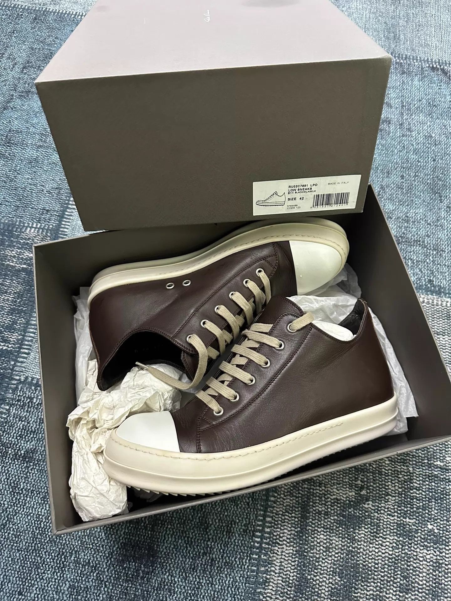 Rick Owens Rick Owens Mainline Low-Top Leather Sneakers 42 Black Brown Size US 9 / EU 42 - 5 Thumbnail