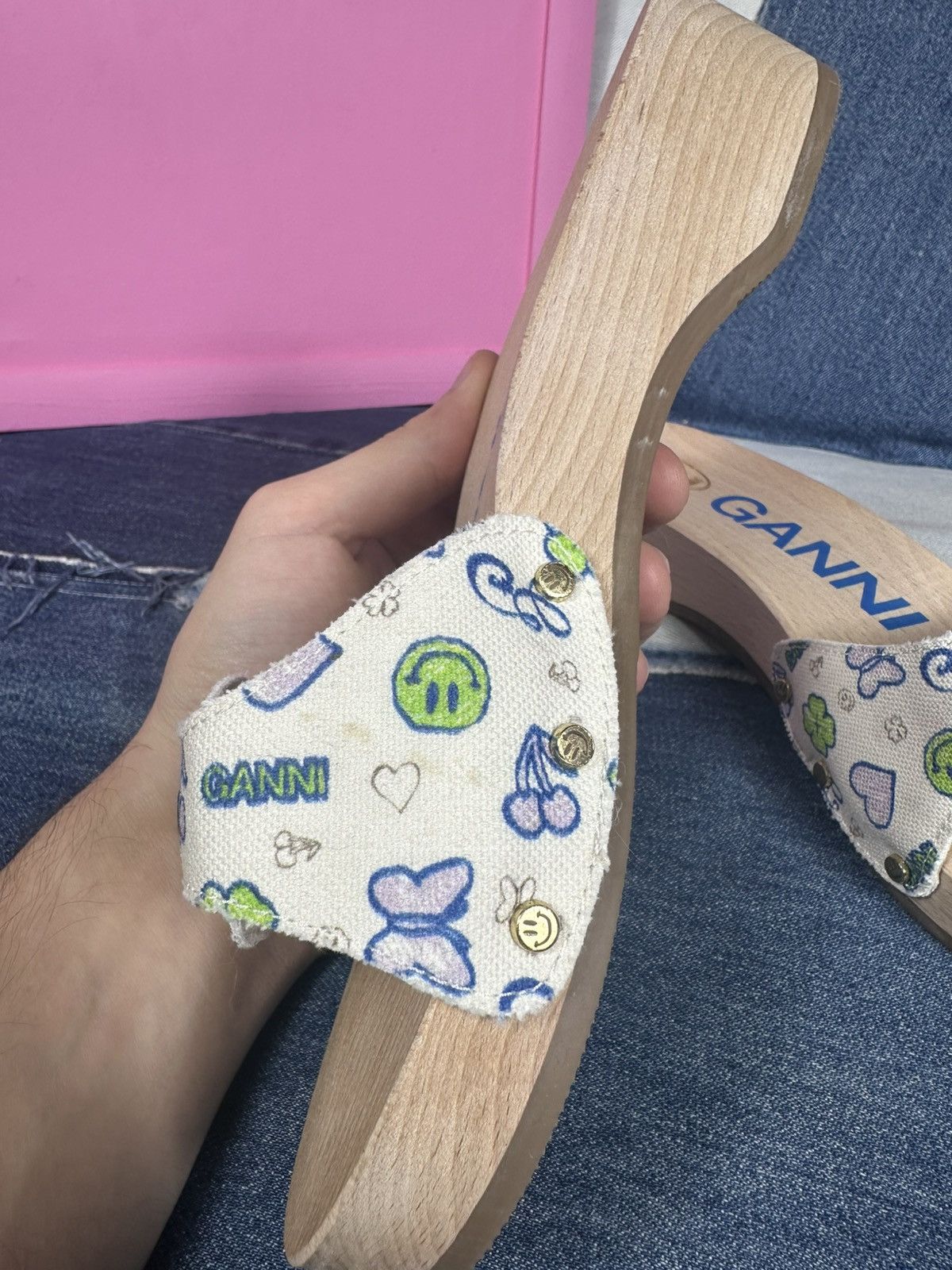 Ganni Ganni x DR. Scholl's Clog Slides Wooden Platform Sandals Size US 5 / IT 35 - 11 Thumbnail