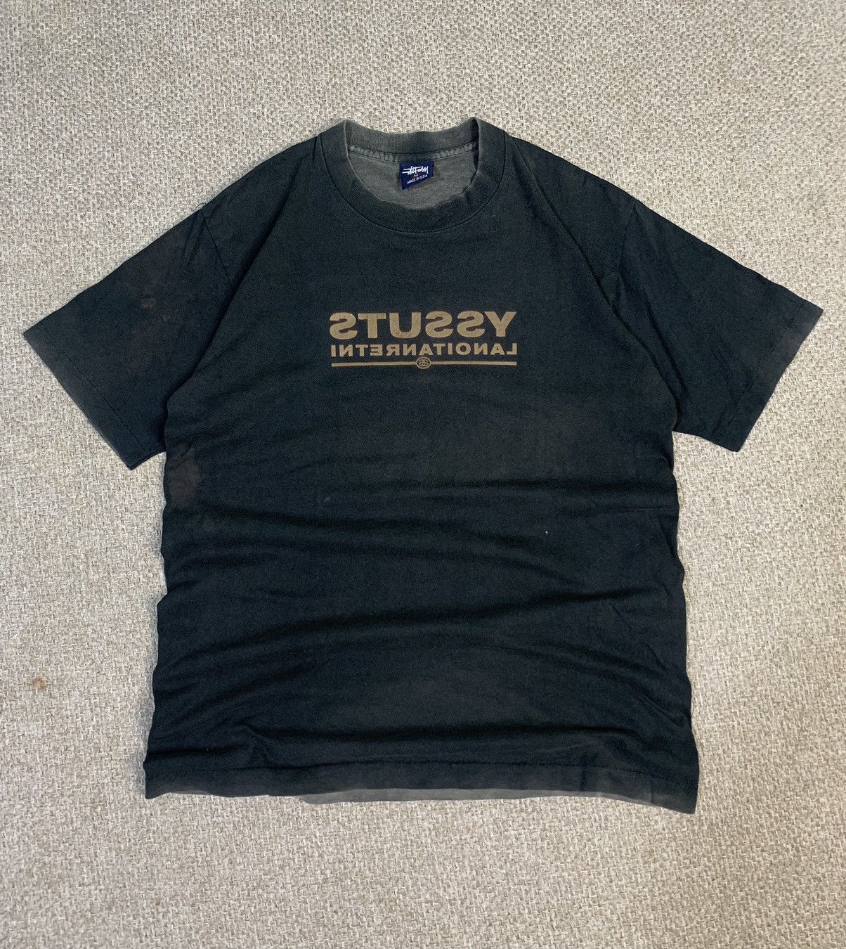 image of Stussy International Centre Logo Tees in Faded Black, Men's (Size Medium)