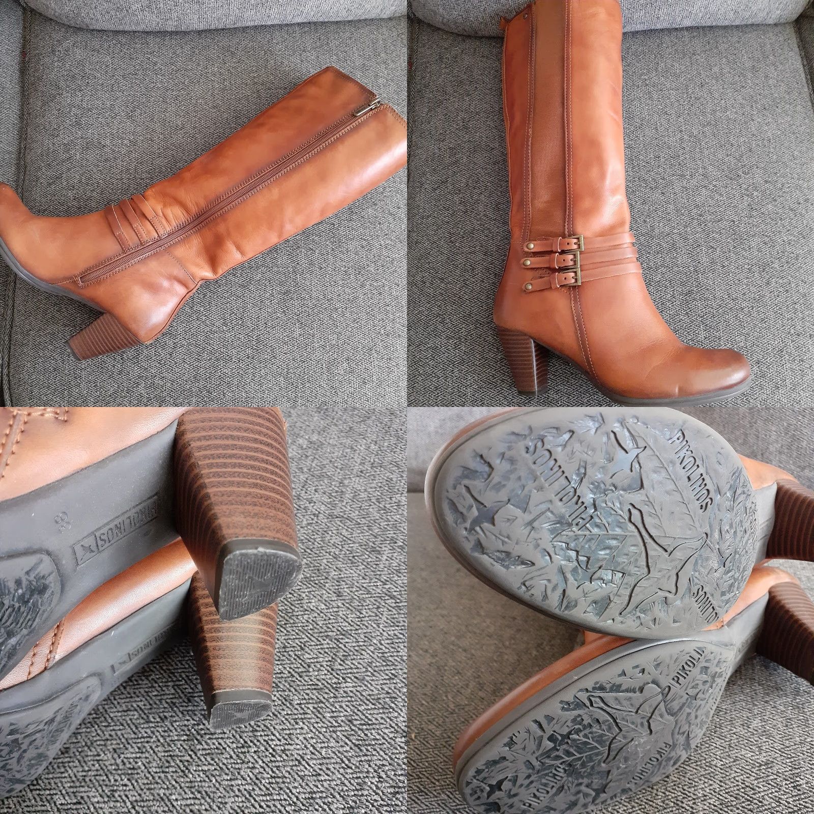 Vintage Pikolinos Boots Knee High Leather Zip Up Western Heel Cone Leather Lining Rubber EU38 US7 Brown Tan Women Vintage No Size 7 Size US 7 / IT 37 - 8 Thumbnail