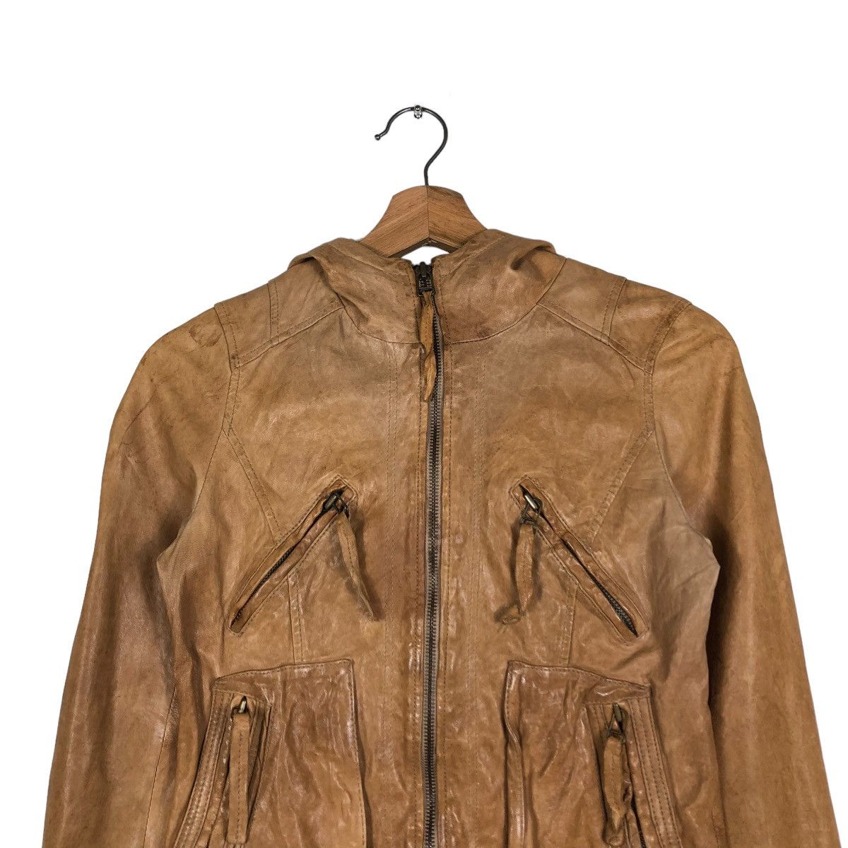 Vintage 🔥CROPPED BIKER LEATHER JACKET ZIPPER RARE Size US XS / EU 42 / 0 - 5 Thumbnail