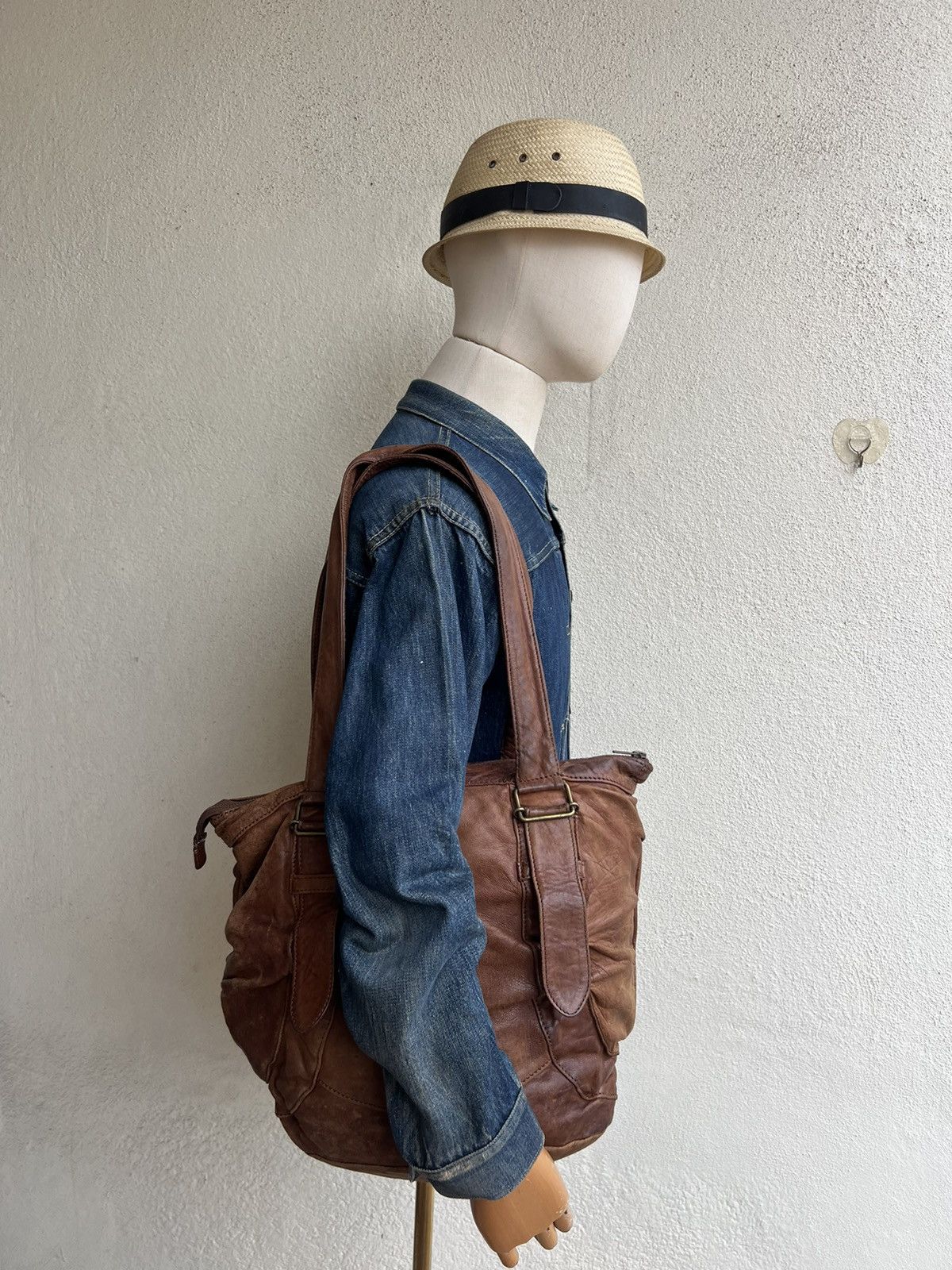 Leather Trashed Zucca Japan Distress Patina Leather Bag Tote Size ONE SIZE - 1 Thumbnail