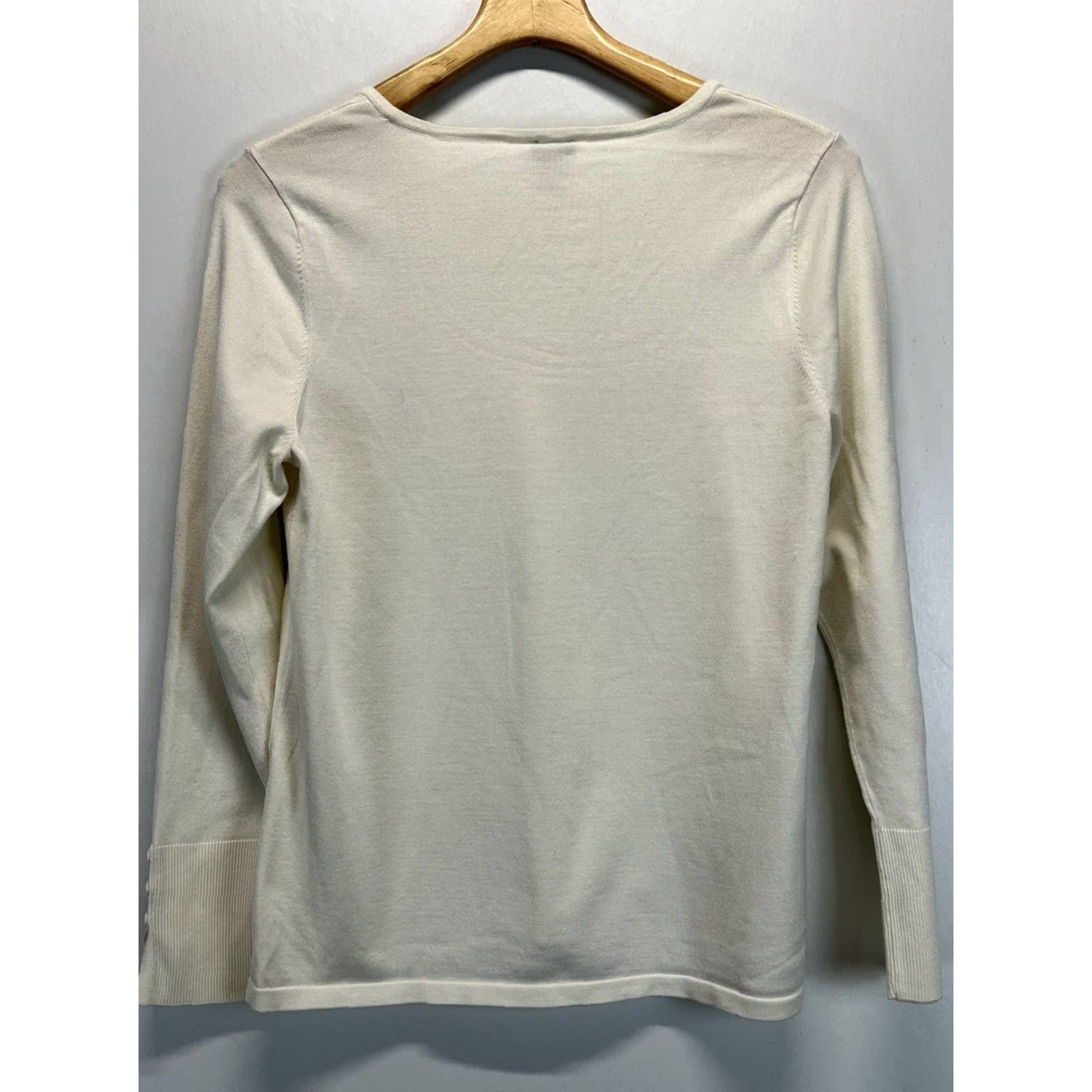 Vintage Chicos Classic Ivory Pullover Sweater Women's Large Long Sleeve Button Front Knit Size L / US 10 / IT 46 - 2 Thumbnail