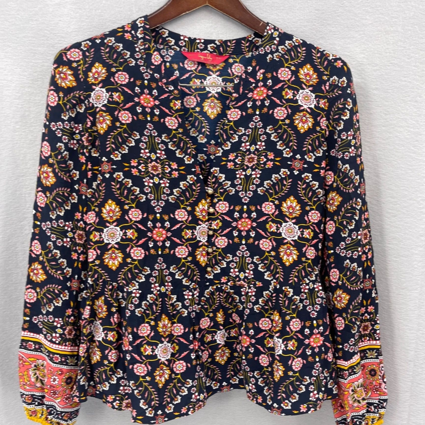 Vintage Tigerlily Vintage Boho Floral Blouse Women's Size 2 Long Sleeve Rayon Brown Size XS / US 0-2 / IT 36-38 - 3 Thumbnail