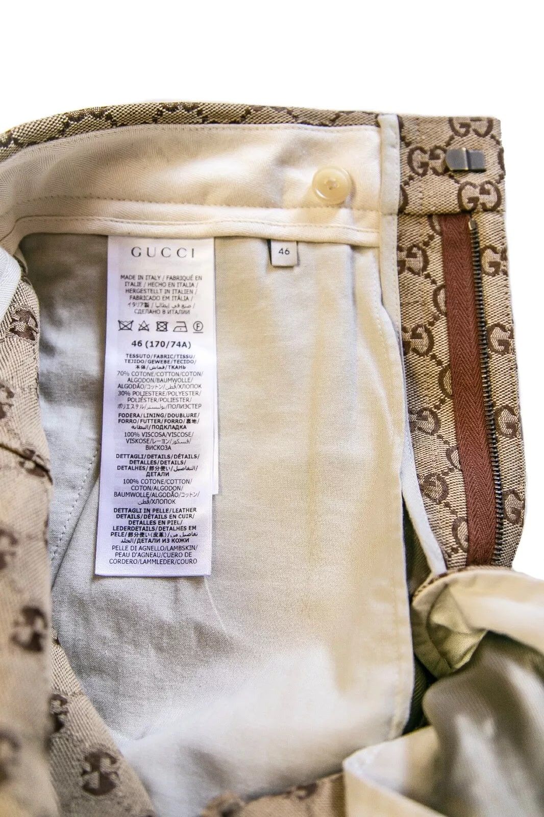 Gucci GUCCI GG Canvas Print Pants 46 size Zipper Leather Trim Size US 30 / EU 46 - 11 Thumbnail