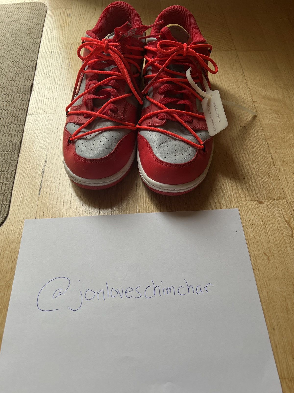 image of Nike X Off-White Dunk Lows Shoes in University Red, Men's (Size 11)
