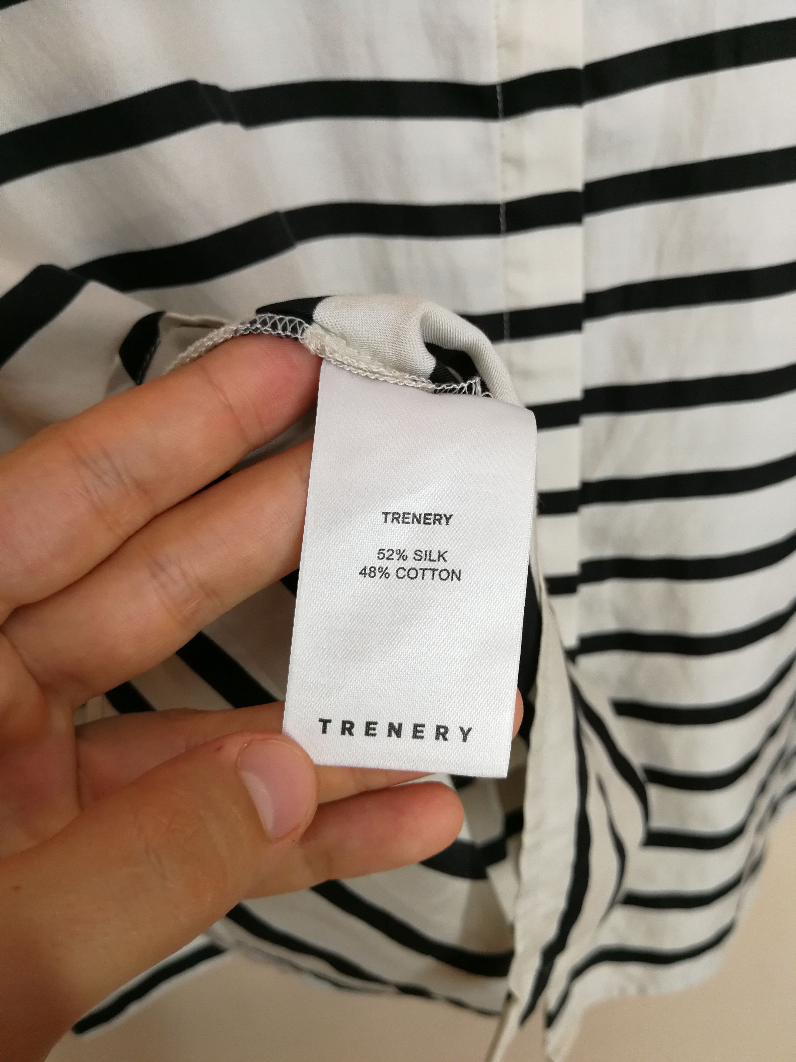 Designer × SikSilk Trenery Shirt Blouse Silk & Cotton White & Black Striped Size L / US 10 / IT 46 - 13 Thumbnail