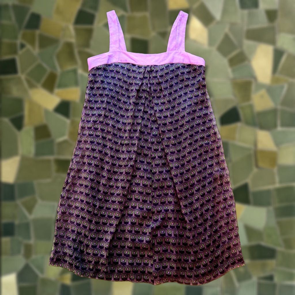Vintage Jonathan Martin 100% Silk Purple Green Geometric Tank Dress Tunic Dress 10 Size L / US 10 / IT 46 - 1 Thumbnail