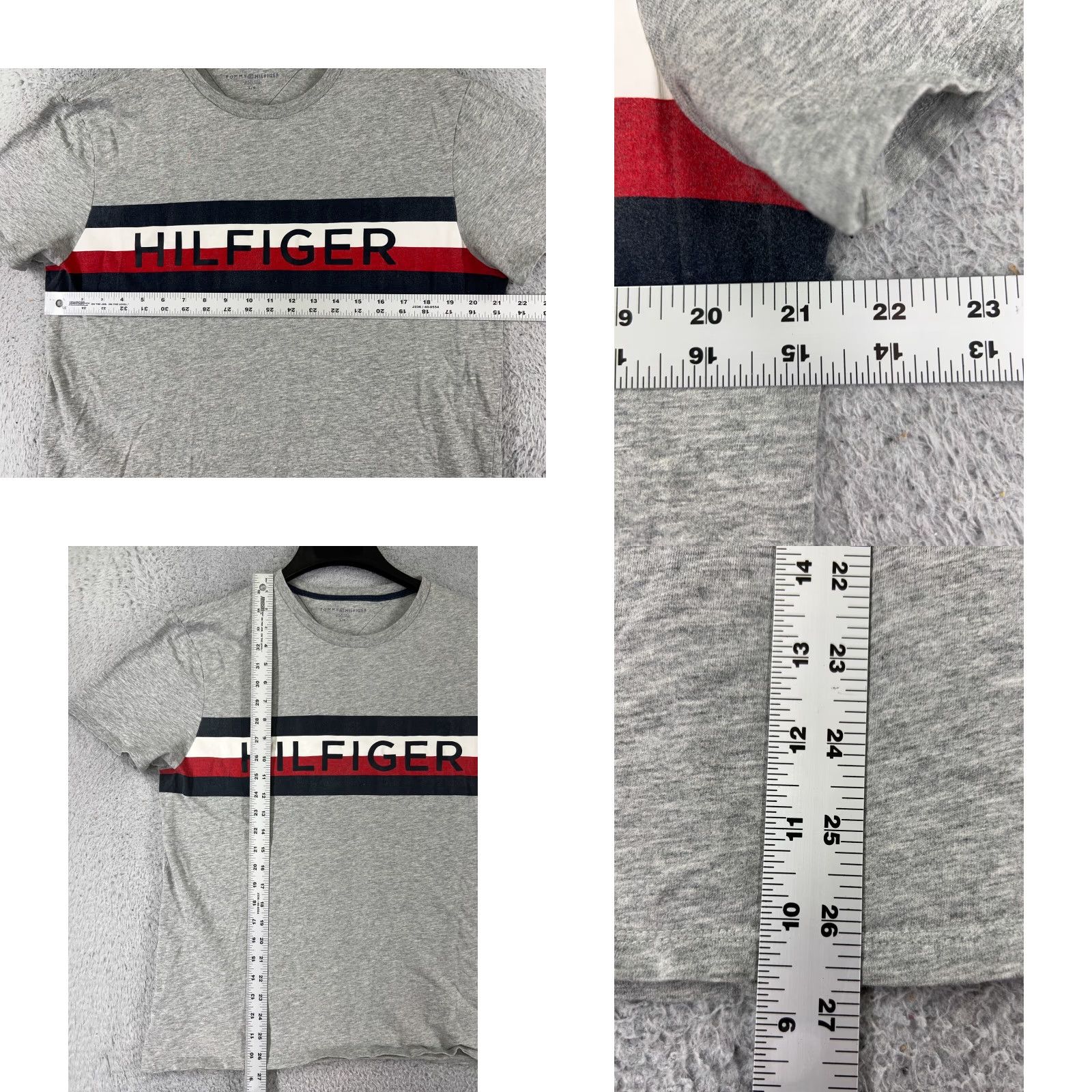 Tommy Hilfiger Tommy Hilfiger Shirt Adult Large Gray Stripe Short Sleeve Crew Neck 100% Cotton Logo Men L Gray Striped T-Shirt Mens Size US L / EU 52-54 / 3 - 8 Thumbnail